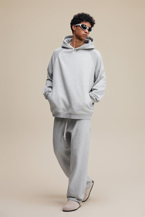 340GSM Men’s Trendy Fleece Structured Panel Hoodie Heathered Grey