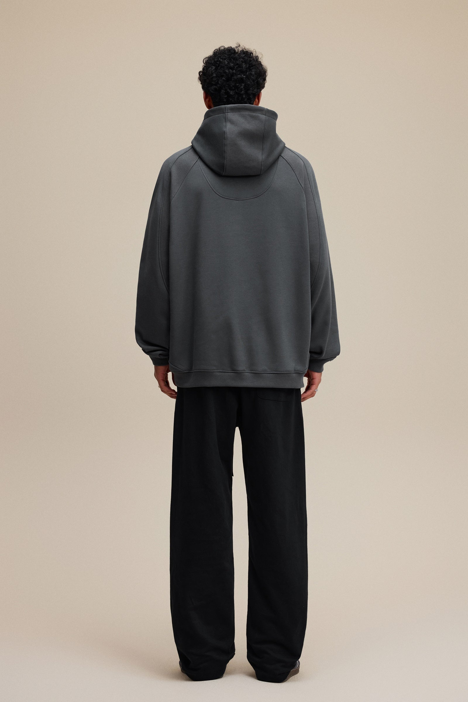 340GSM Men’s Trendy Fleece Structured Panel Hoodie Dark Grey