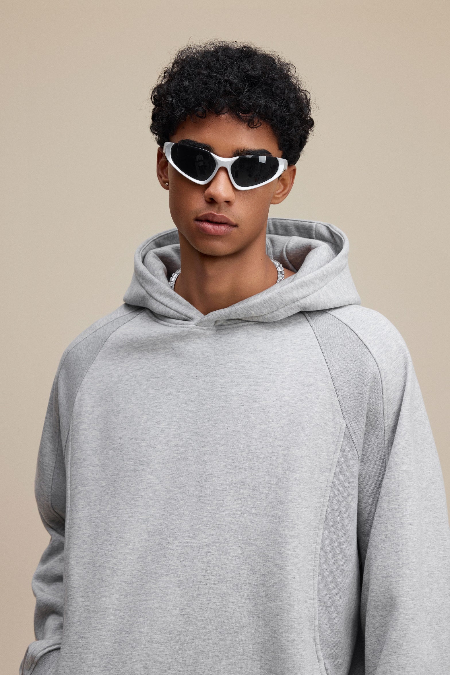 340GSM Men’s Trendy Fleece Structured Panel Hoodie Heathered Grey