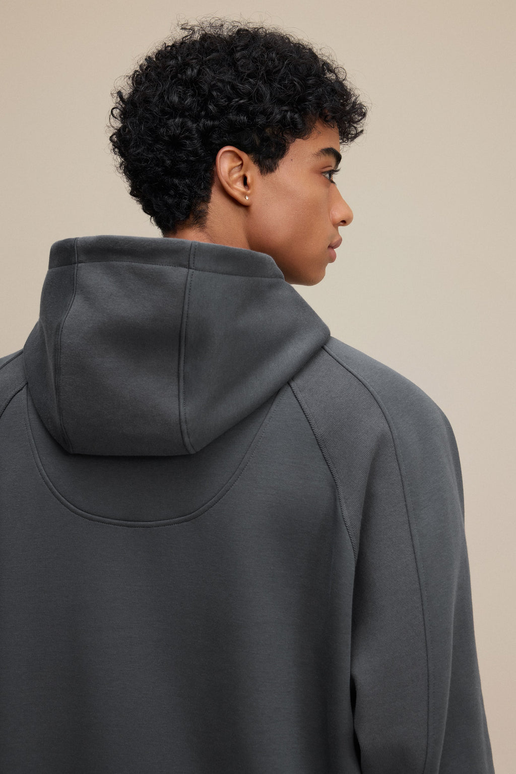 340GSM Men’s Trendy Fleece Structured Panel Hoodie Dark Grey