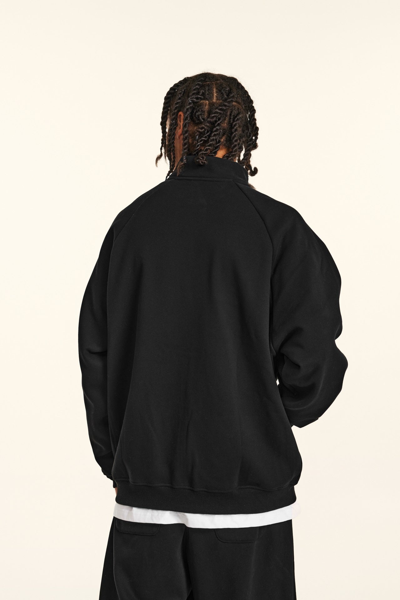 420GSM Unisex Composite-Fleece Stand-Collar Zip-Up Sweatshirt Black