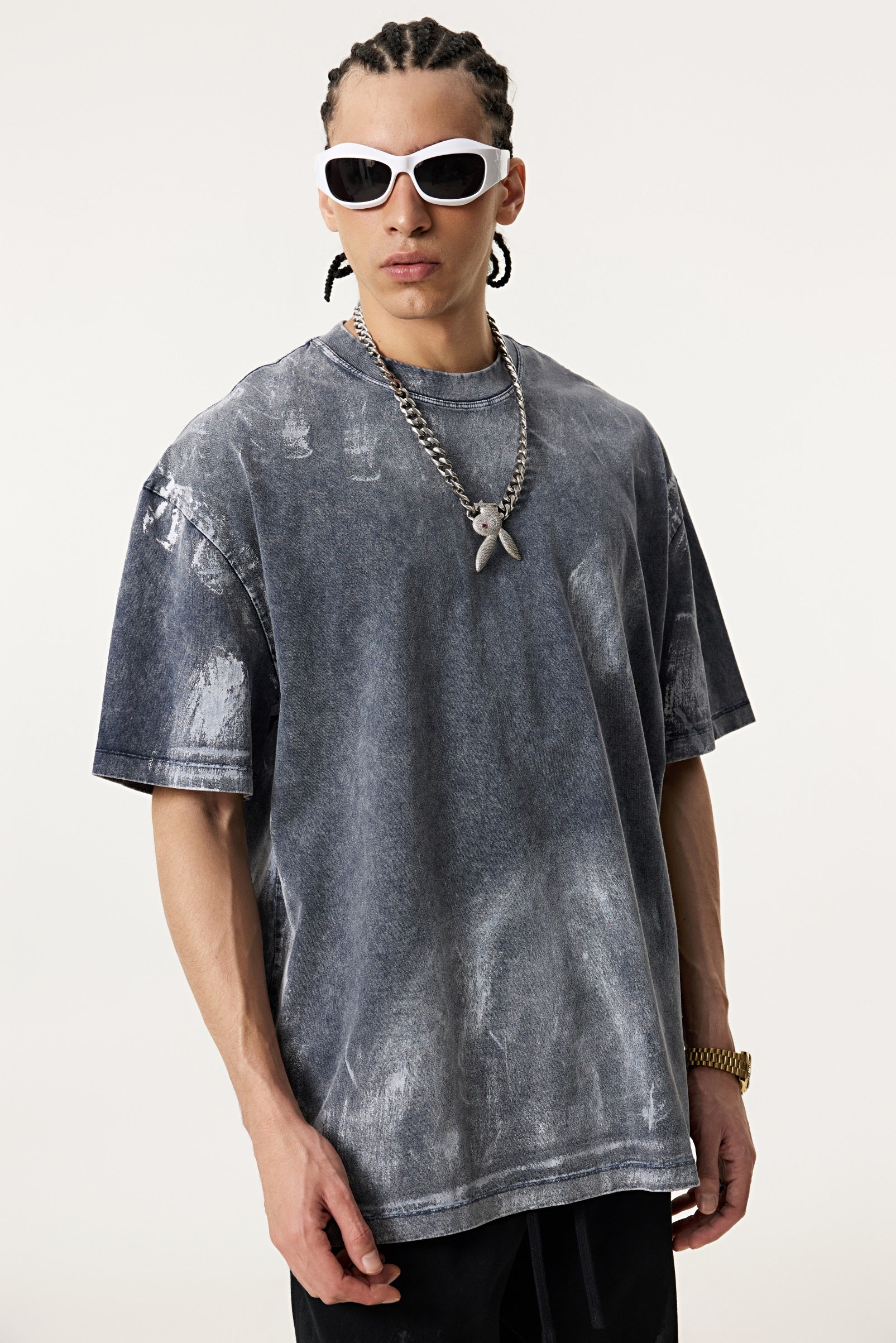 260GSM Unisex Painted Pigment-Wash T-shirt Royal Blue