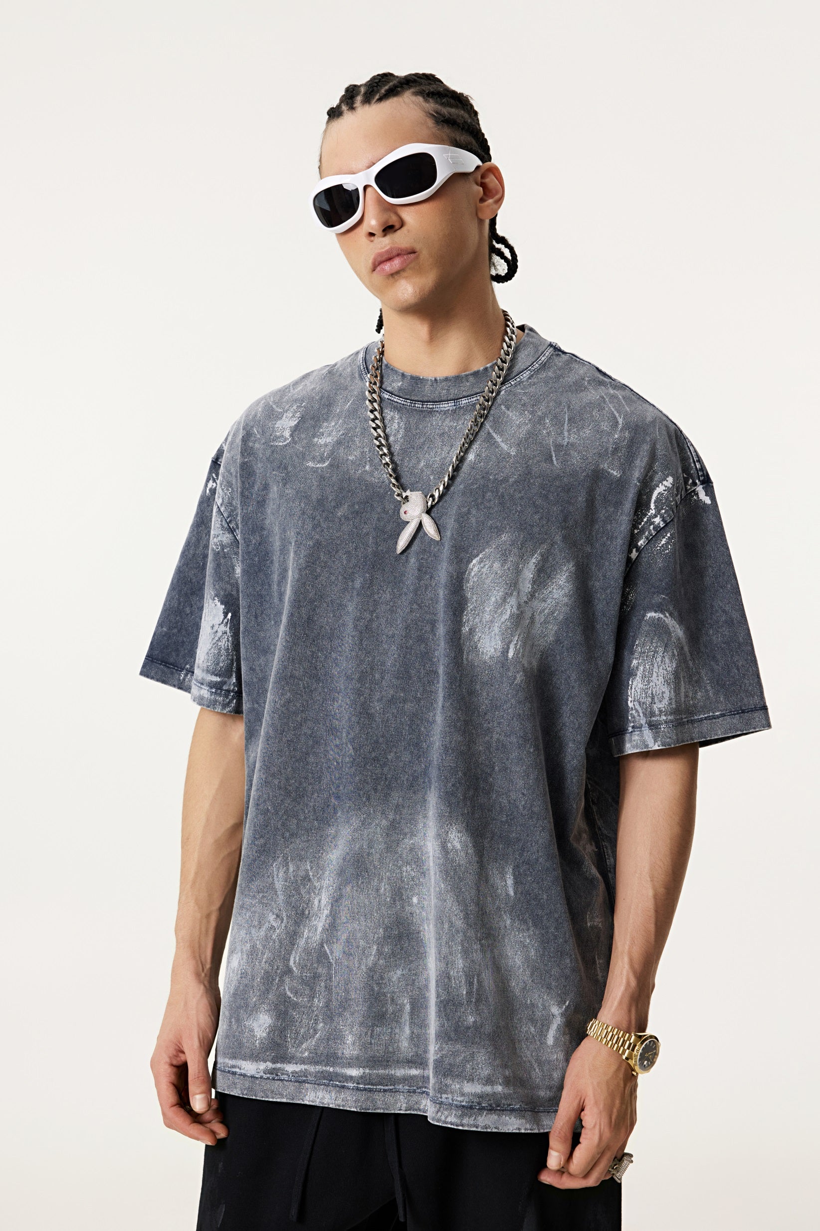 260GSM Unisex Painted Pigment-Wash T-shirt Royal Blue
