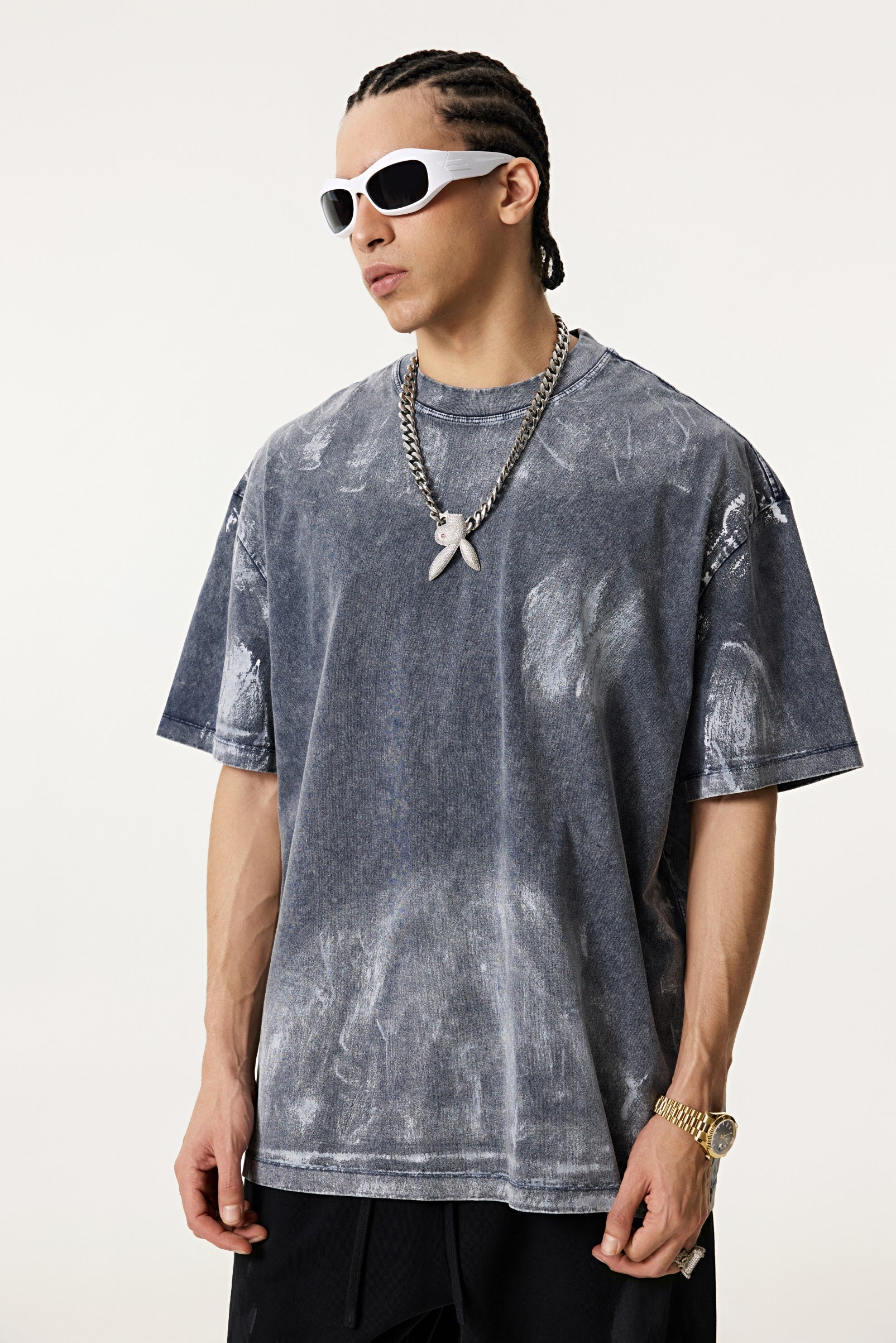 260GSM Unisex Painted Pigment-Wash T-shirt Royal Blue