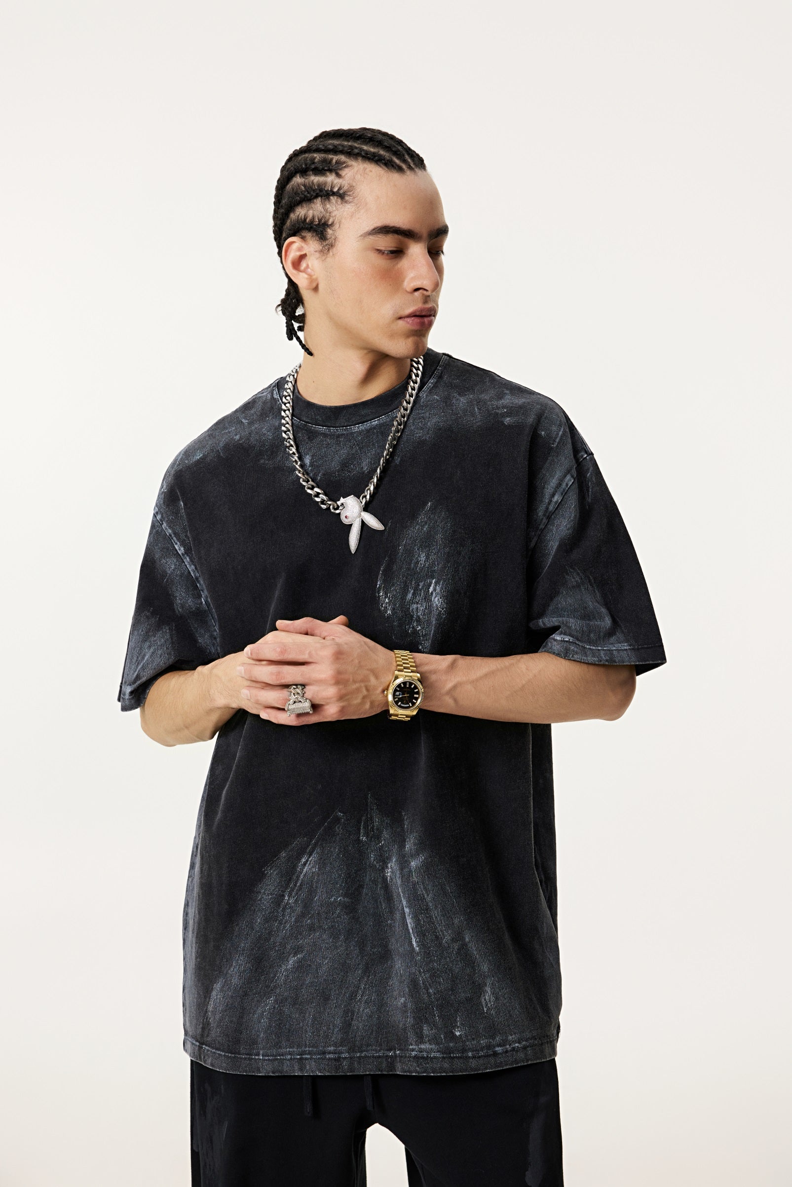 260GSM Unisex Painted Pigment-Wash T-shirt Snowflake Grey