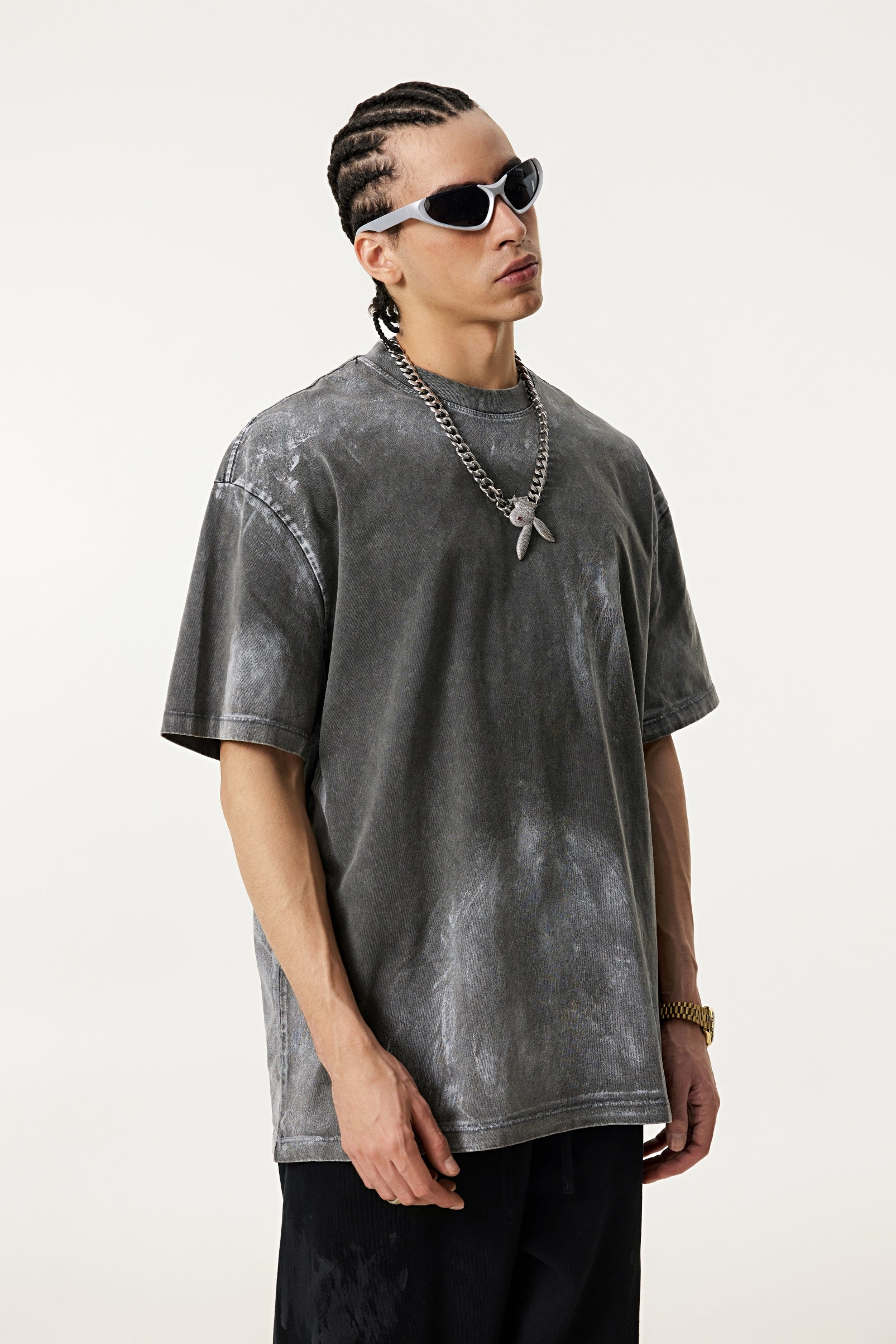 260GSM Unisex Painted Pigment-Wash T-shirt Dark Grey