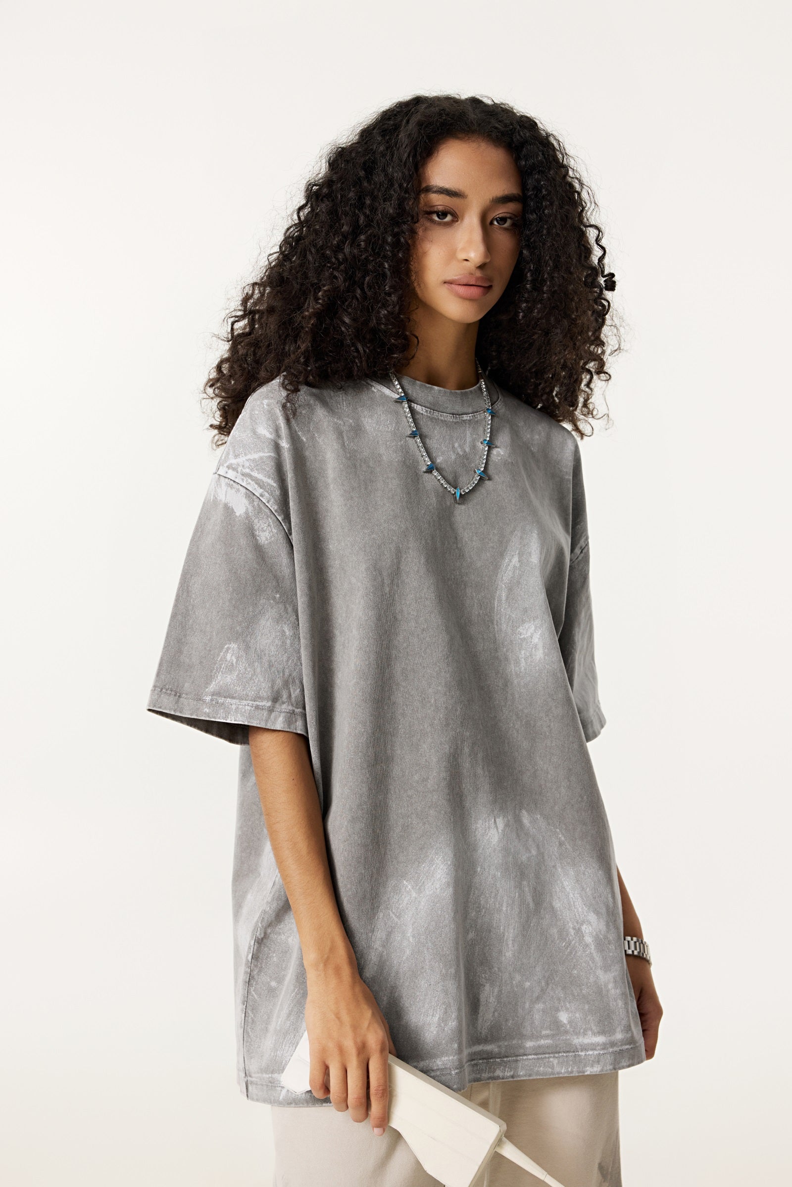 260GSM Unisex Painted Pigment-Wash T-shirt Medium Grey