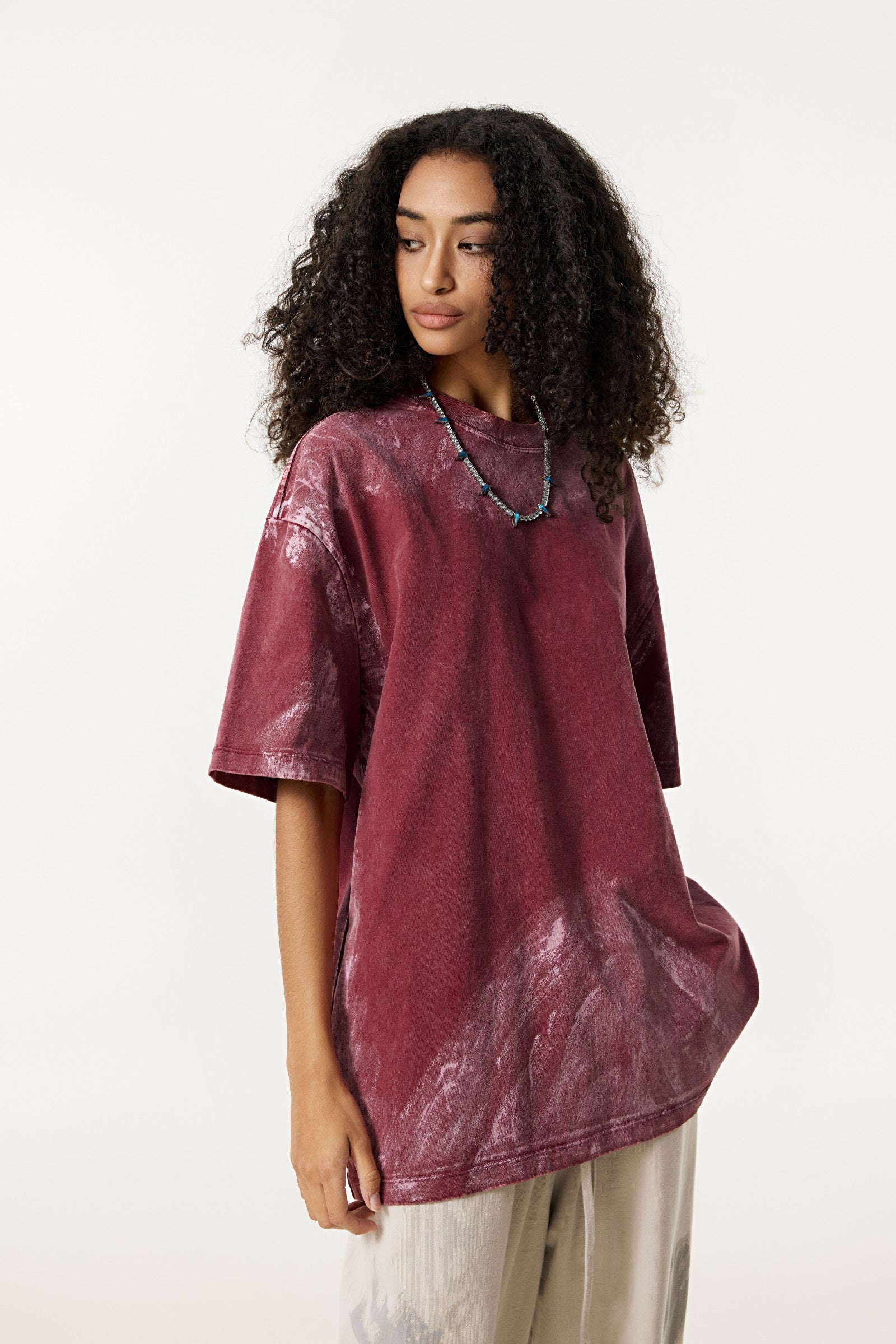 260GSM Unisex Painted Pigment-Wash T-shirt Vintage Red