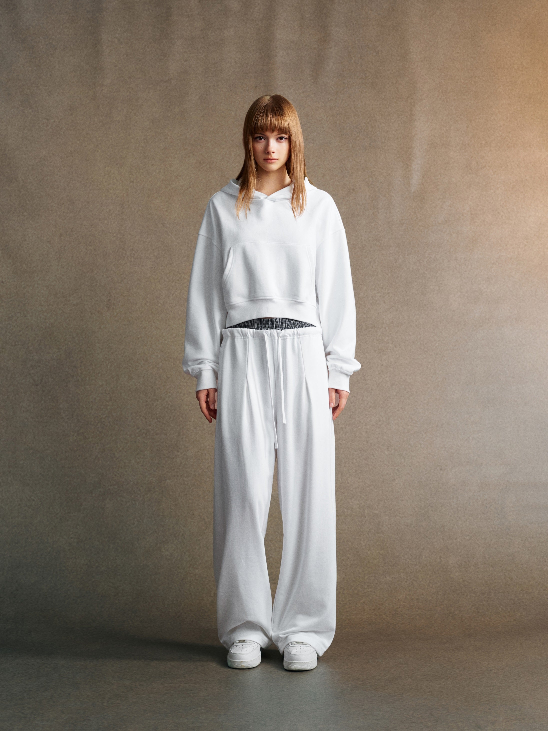 445GSM Women’s Cropped French Terry Hoodie Ivory White