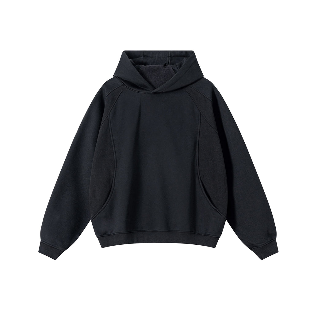 340GSM Men’s Trendy Fleece Structured Panel Hoodie Black