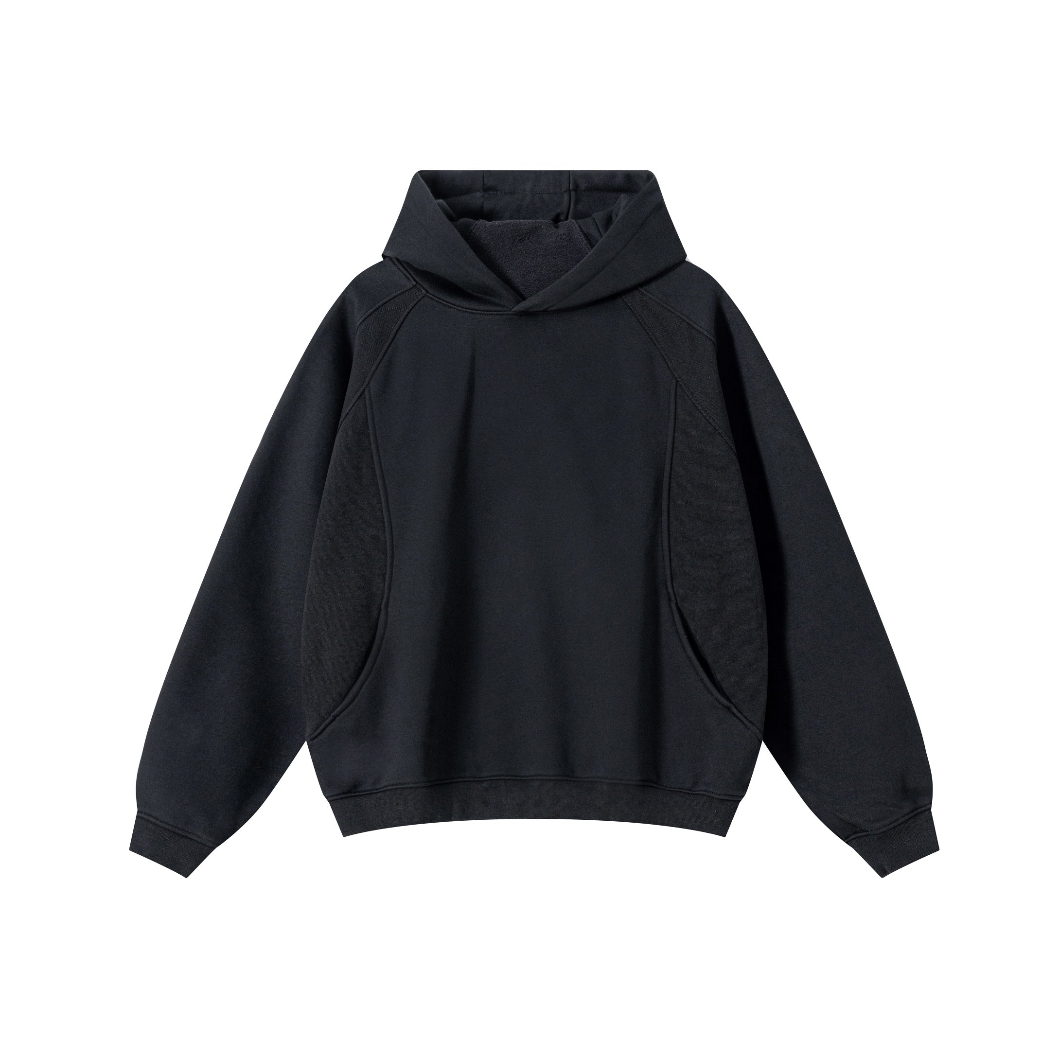 340GSM Men’s Trendy Fleece Structured Panel Hoodie Black