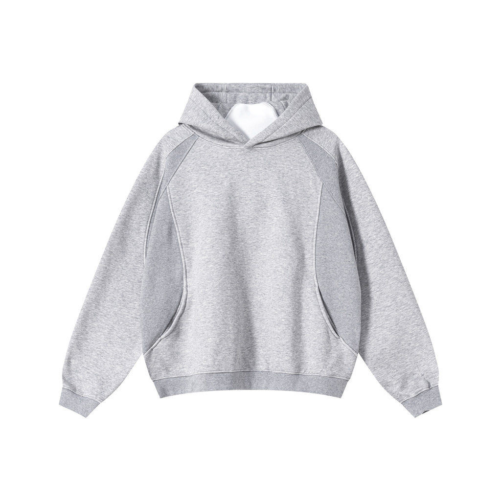 340GSM Men’s Trendy Fleece Structured Panel Hoodie Heathered Grey