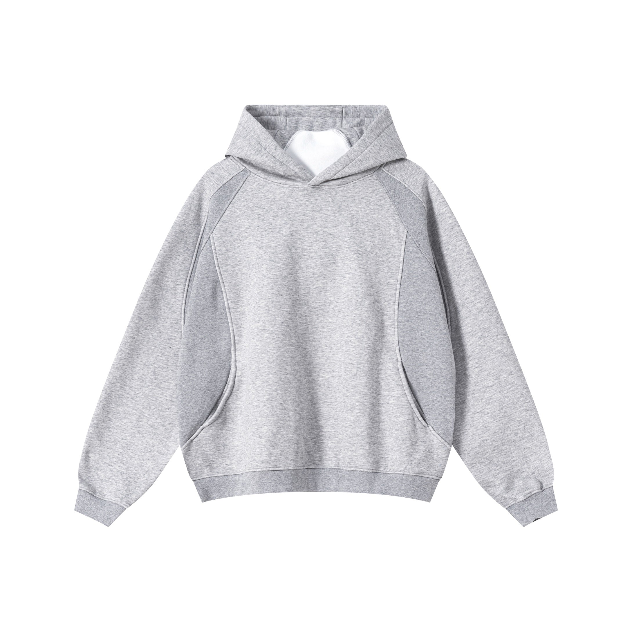 340GSM Men’s Trendy Fleece Structured Panel Hoodie Heathered Grey