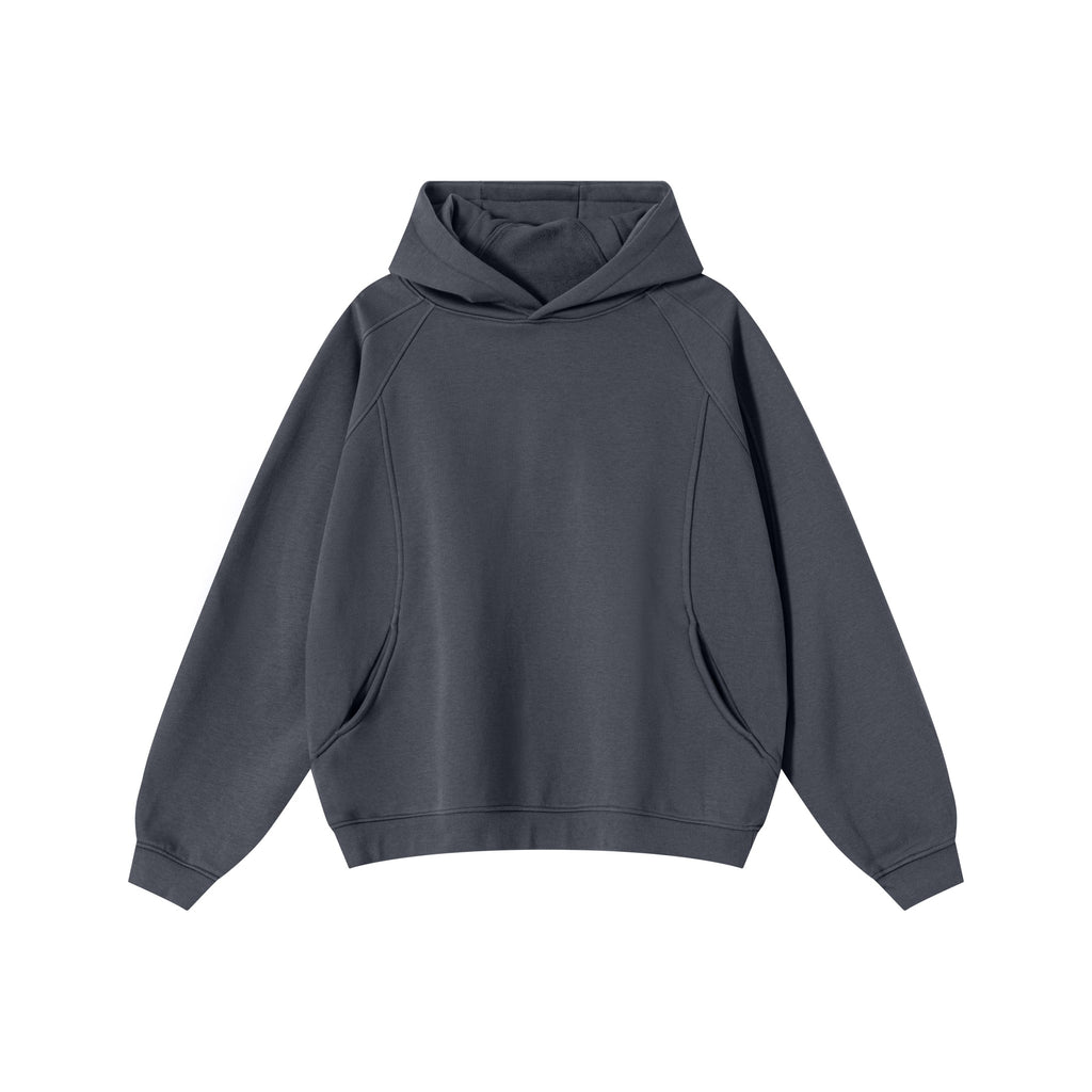 340GSM Men’s Trendy Fleece Structured Panel Hoodie Dark Grey