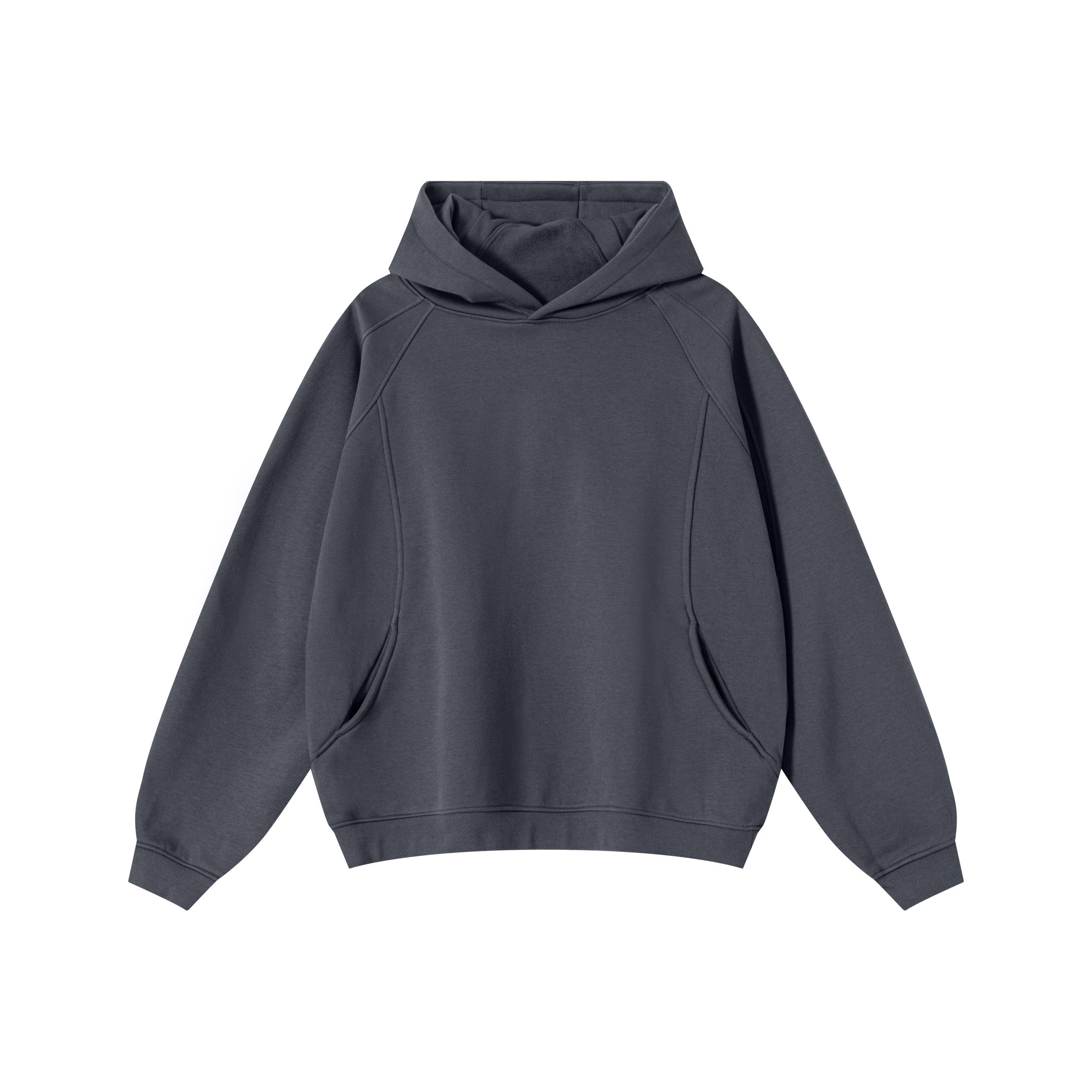 340GSM Men’s Trendy Fleece Structured Panel Hoodie Dark Grey