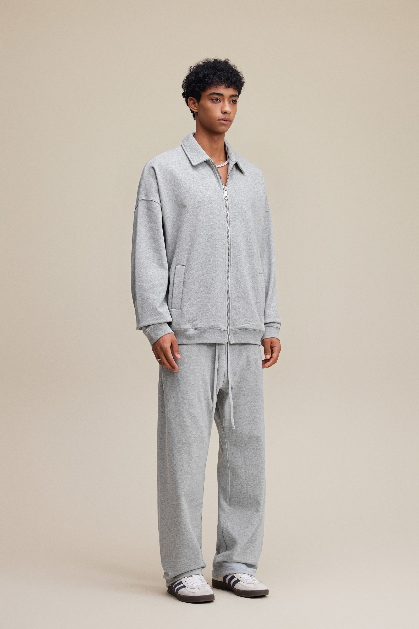 445GSM Unisex Heavyweight Zip-Up Collared Sweatshirt Heathered Grey