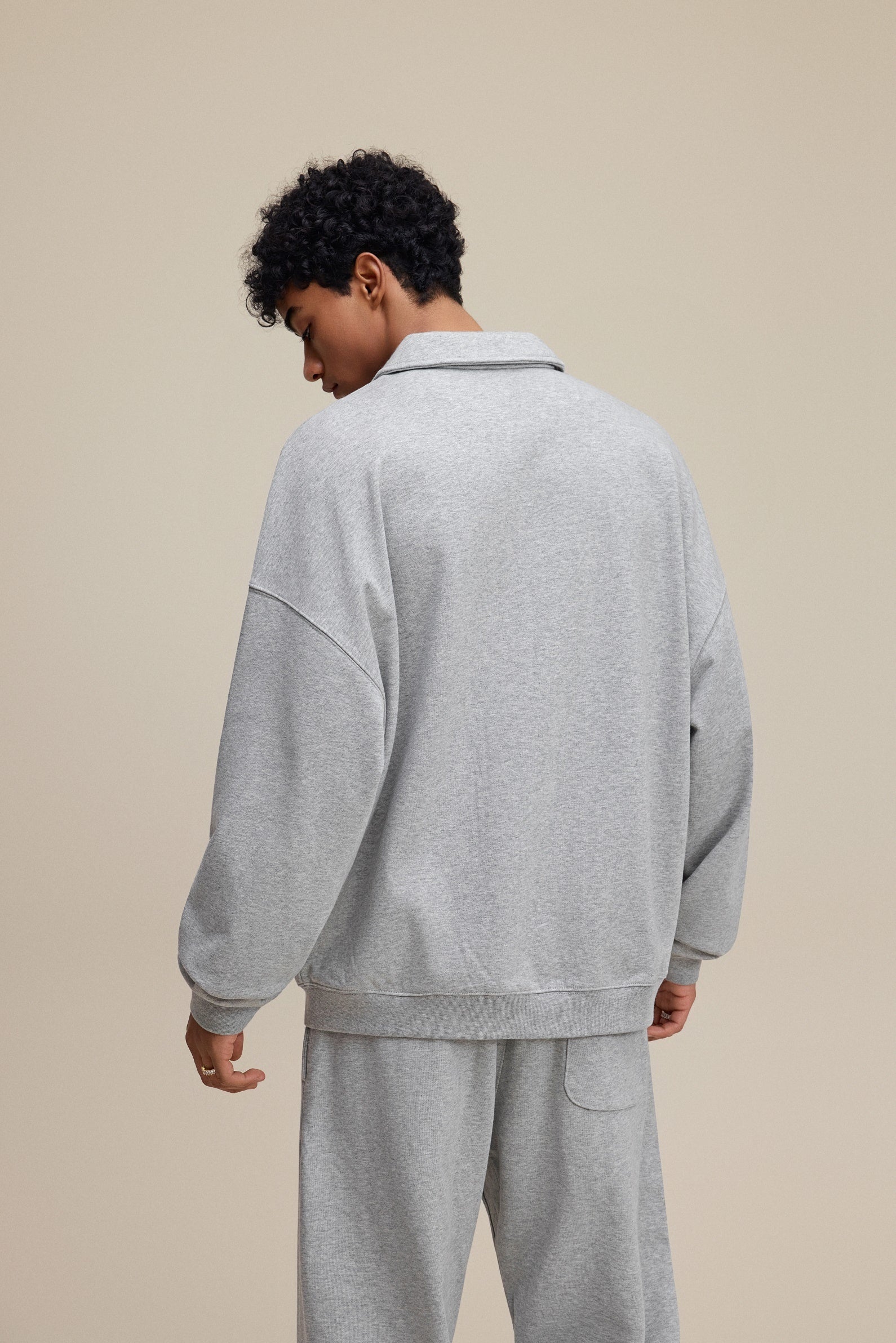 445GSM Unisex Heavyweight Zip-Up Collared Sweatshirt Heathered Grey