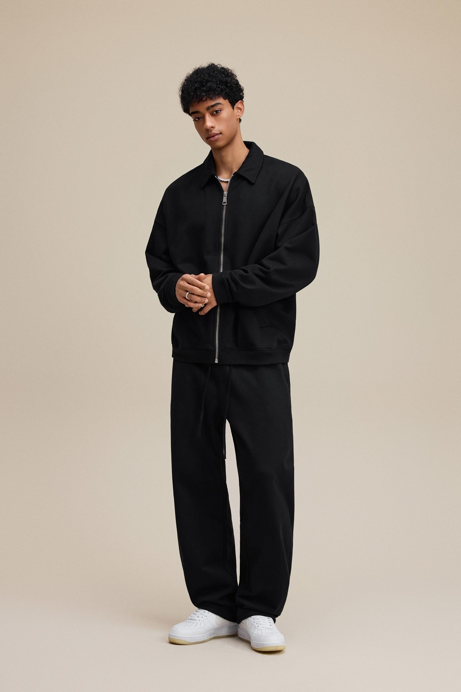 445GSM Unisex Heavyweight Zip-Up Collared Sweatshirt Black