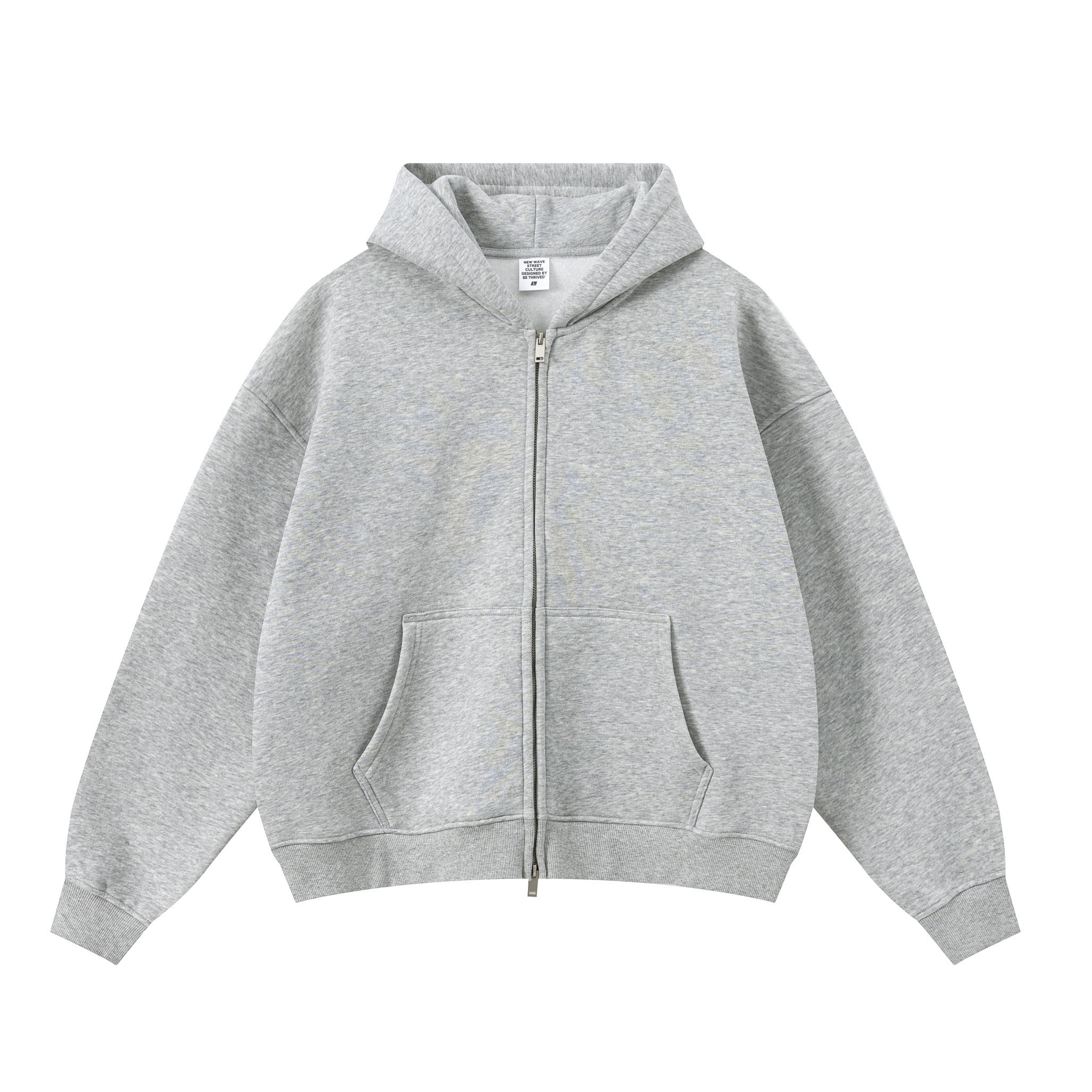 345GSM Unisex Boxy-Fit Double-Zip Hoodie Heathered Grey