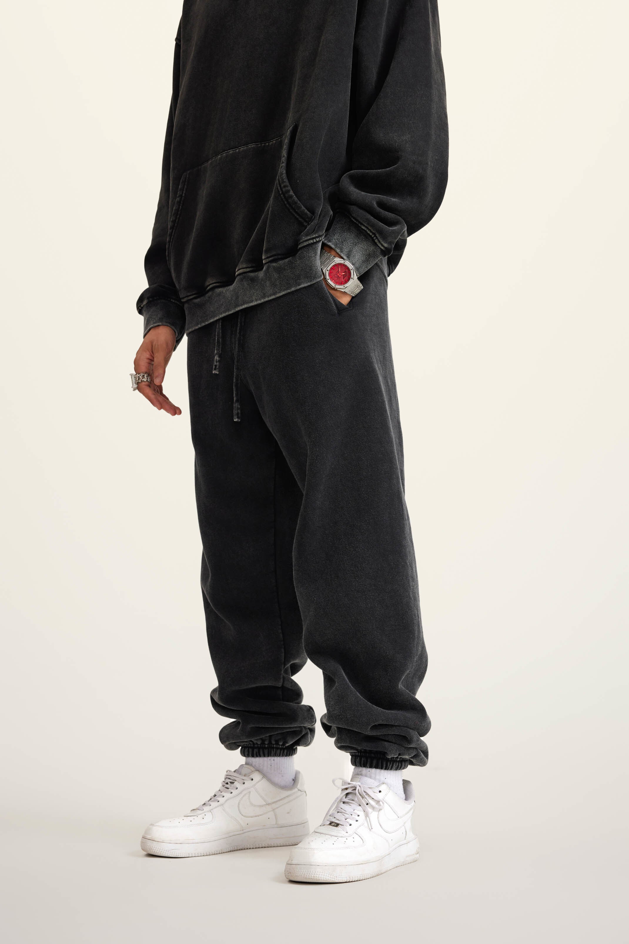 440GSM Unisex Relaxed Fit Loopback Terry Jogger Pants Black