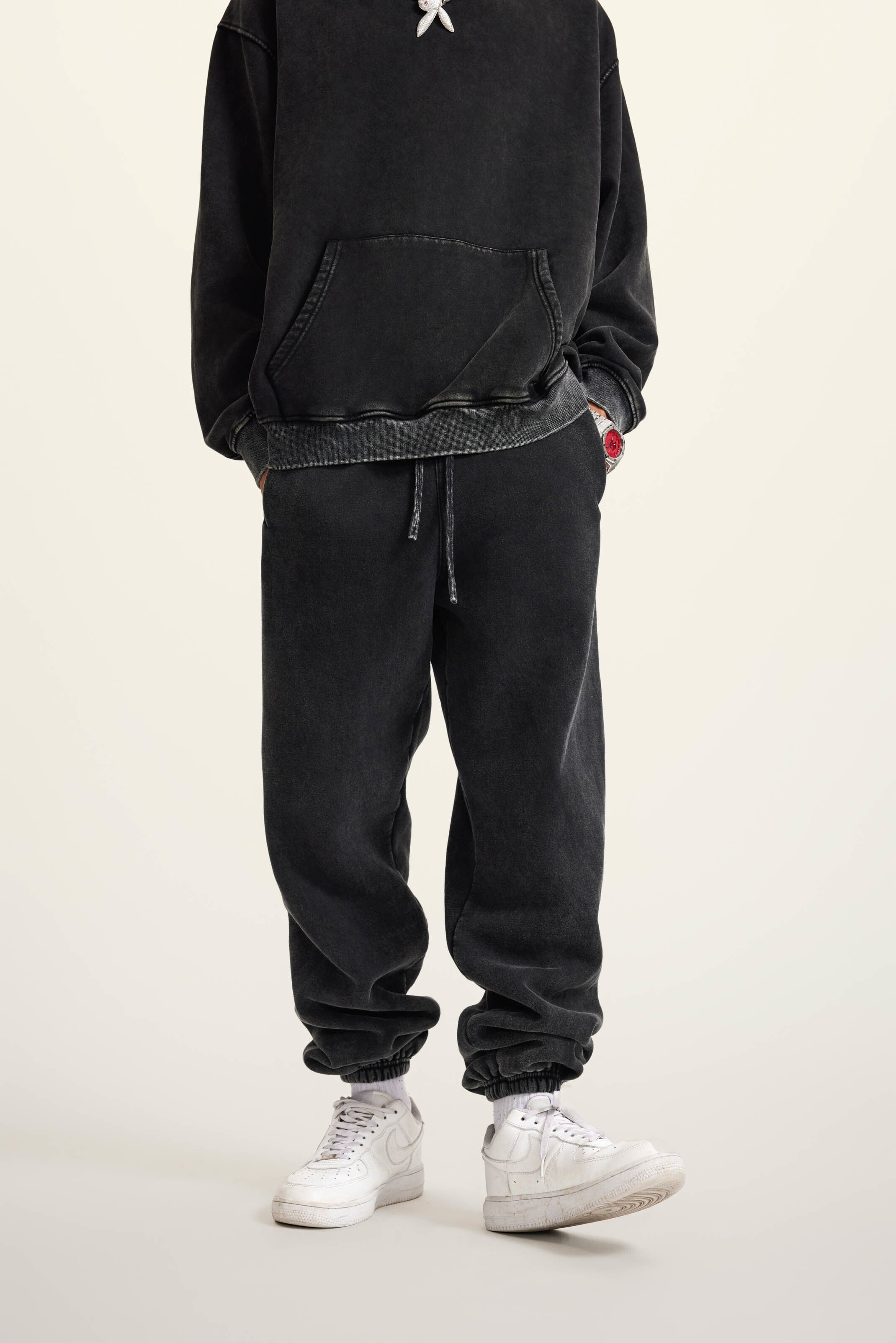 440GSM Unisex Relaxed Fit Loopback Terry Jogger Pants Black