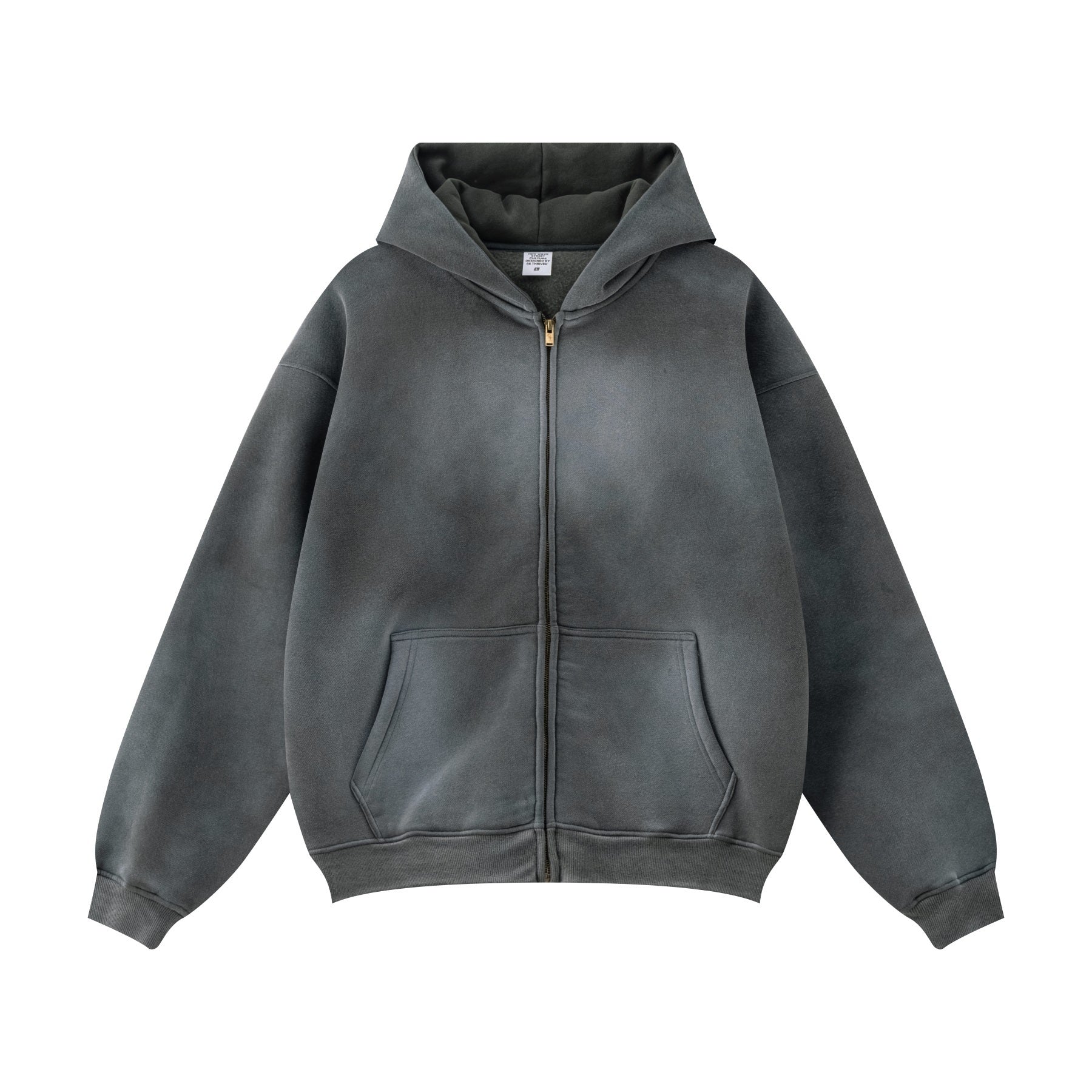 360GSM Unisex Monkey Wash Fall&Winter Fleece-Lined PP-Sprayed Zip-Up Hoodie Dark Grey
