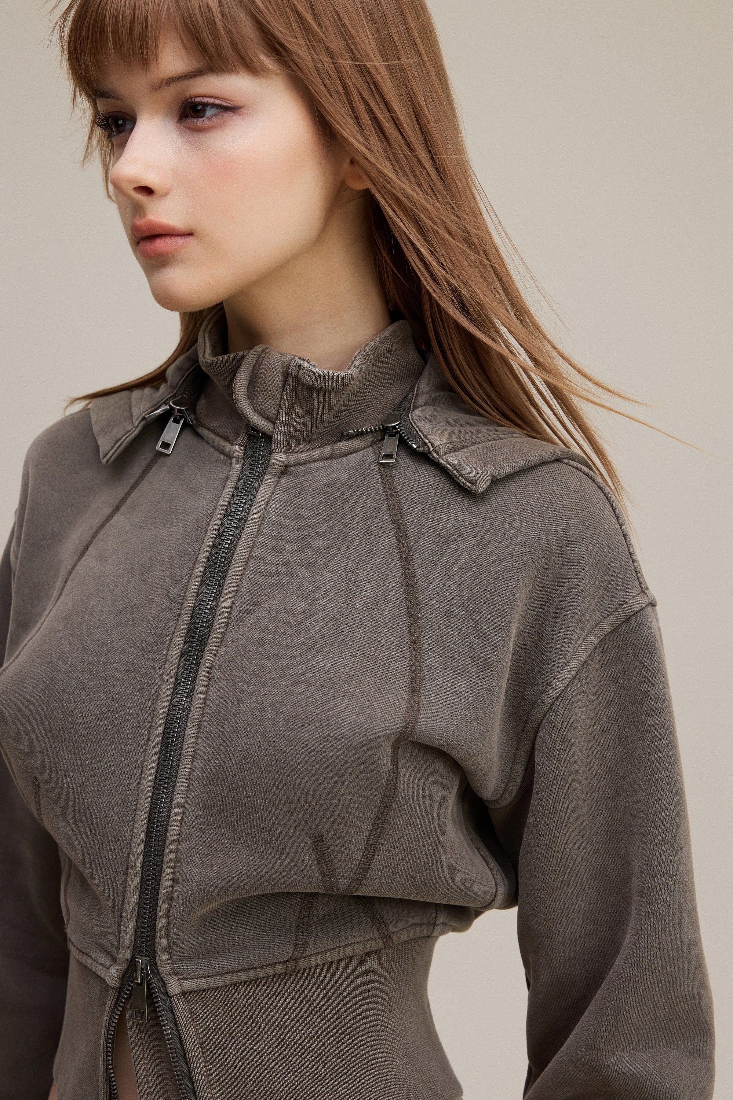 400GSM Women’s Outdoor Slim-Fit Pigment-Wash Hoodie Coffee