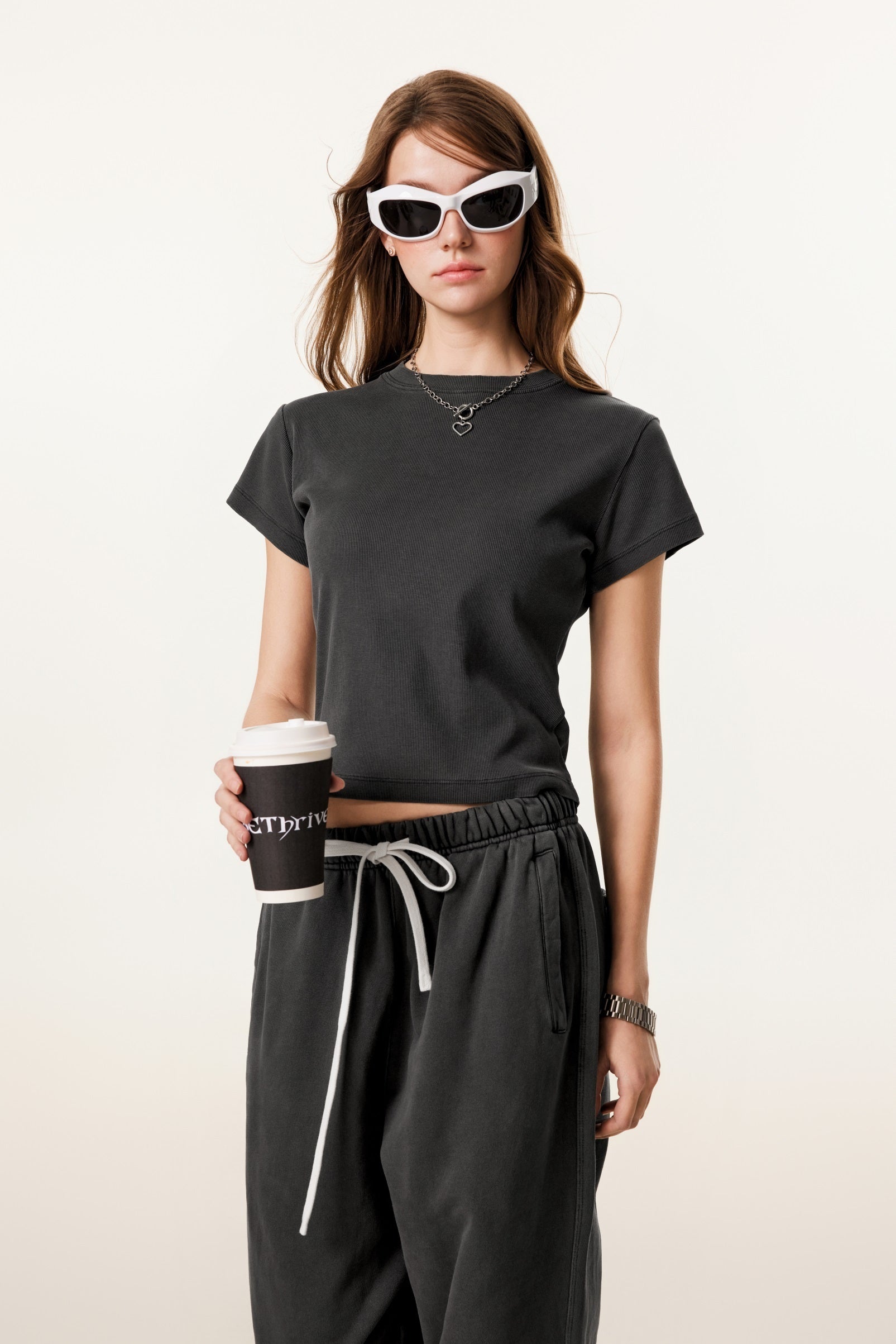 275GSM Women’s Figure-Flattering Straight Shoulder T-shirt Dark gray