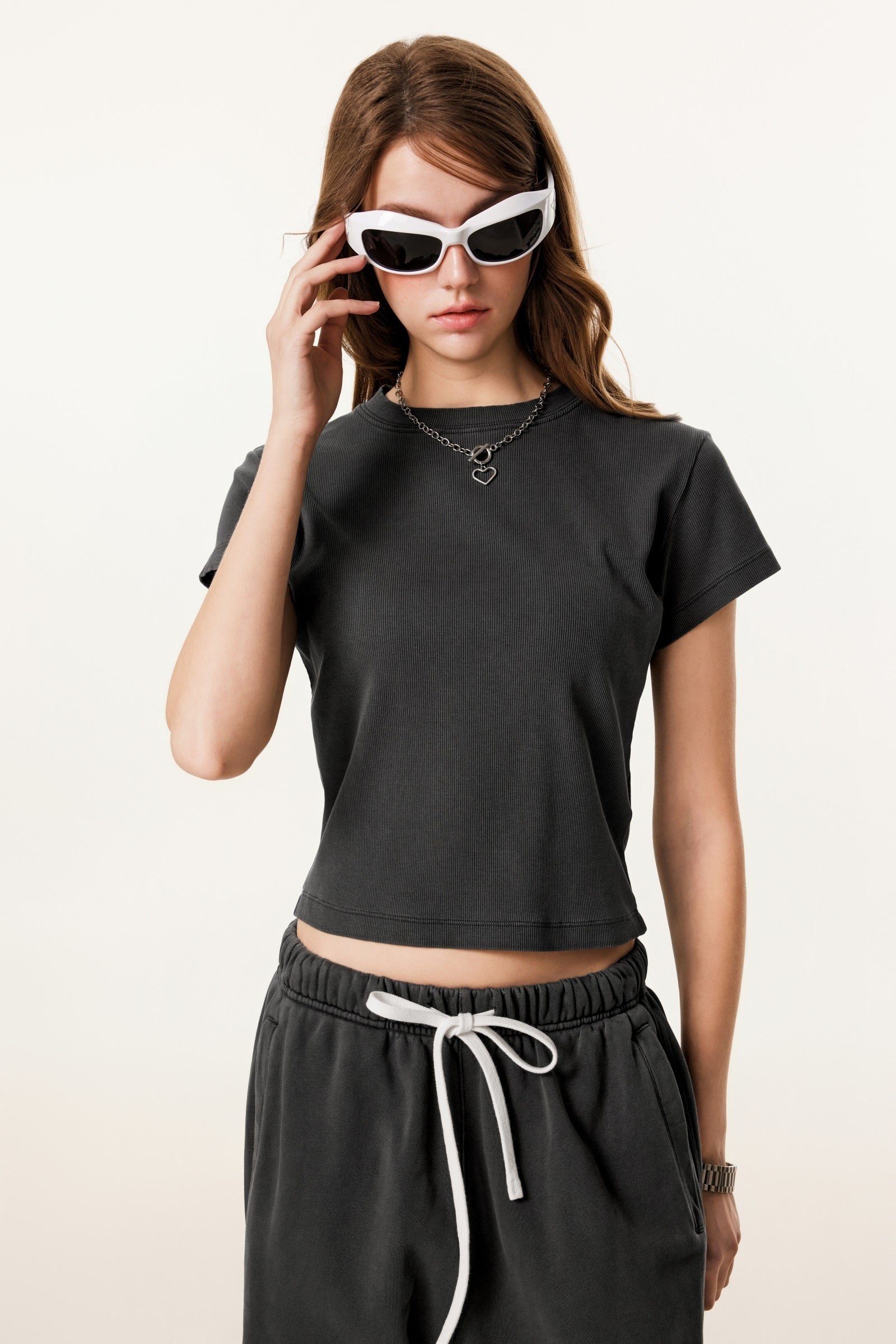 275GSM Women’s Figure-Flattering Straight Shoulder T-shirt Dark gray