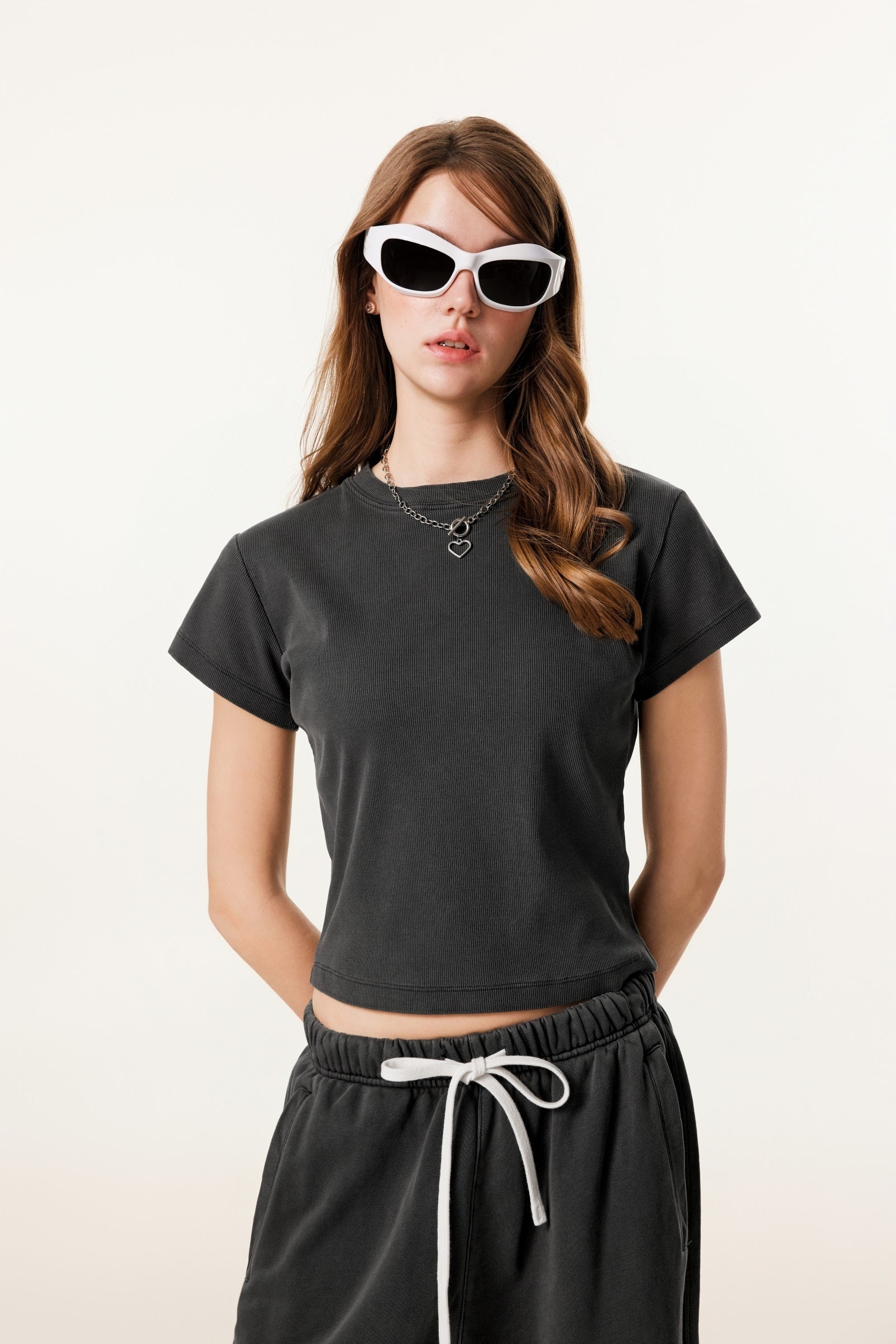 275GSM Women’s Figure-Flattering Straight Shoulder T-shirt Dark gray