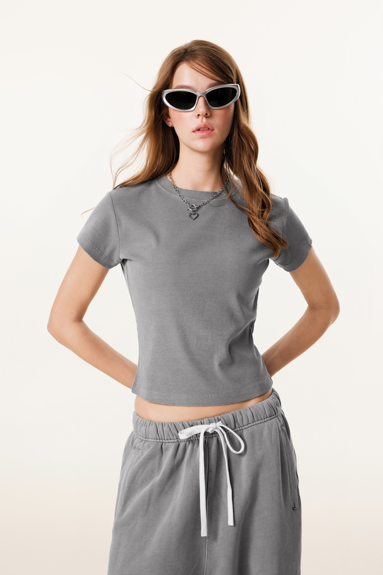 275GSM Women’s Figure-Flattering Straight Shoulder T-shirt Medium gray