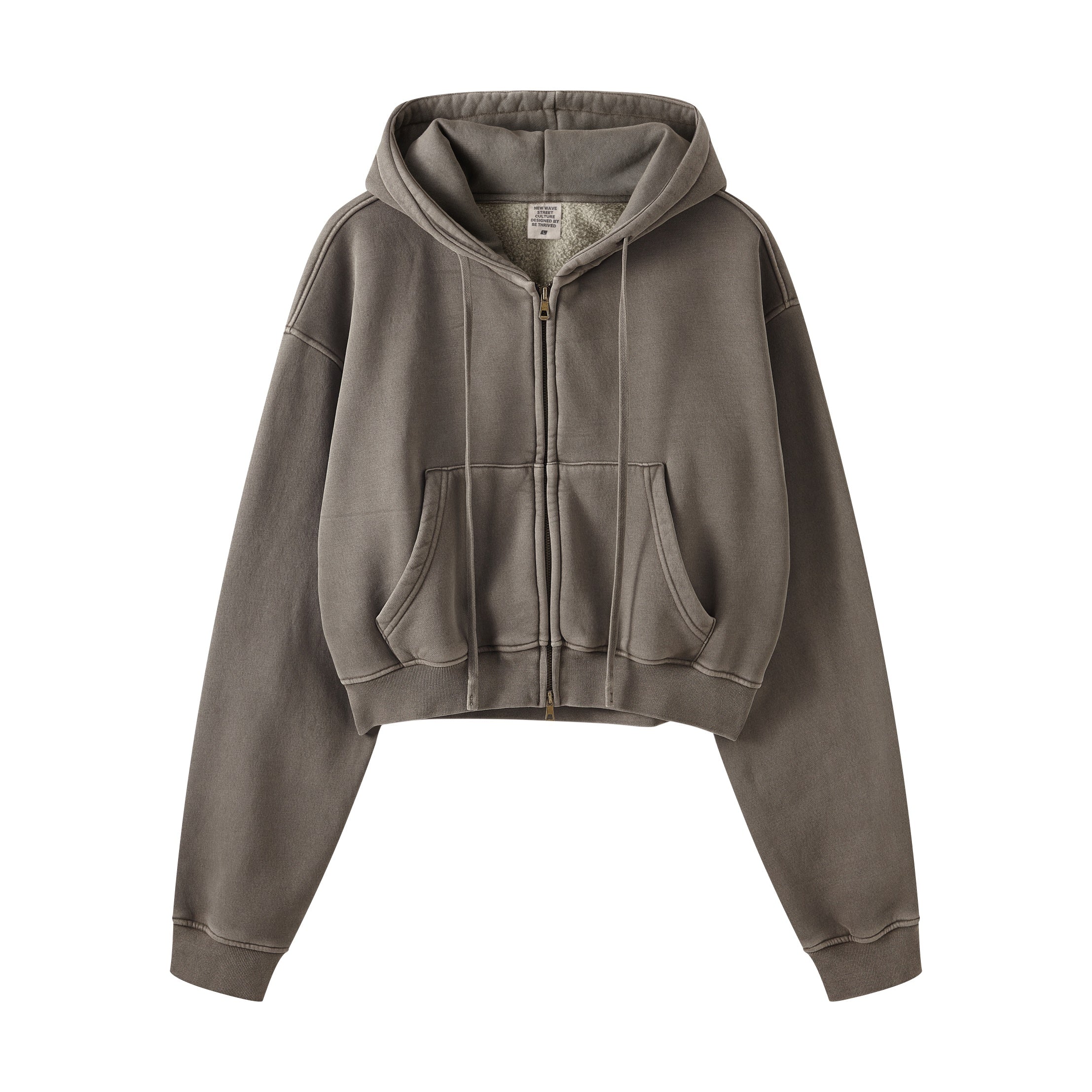 400GSM Women’s Vintage-Wash Cropped Zip-Up Hoodie Coffee