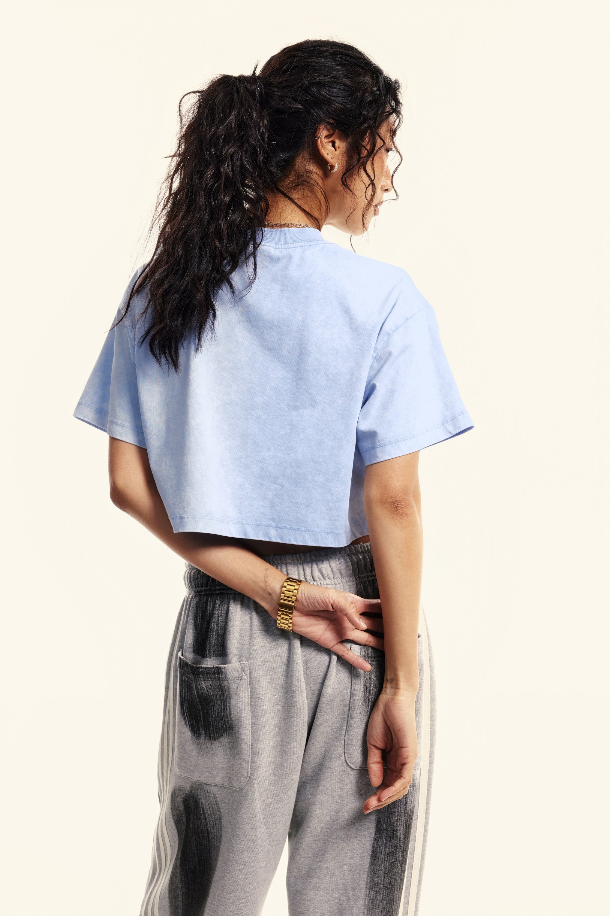 230GSM Women’s Cool-Touch Dopamine-Color Snow-Washed Vintage Cropped T-Shirt sky blue
