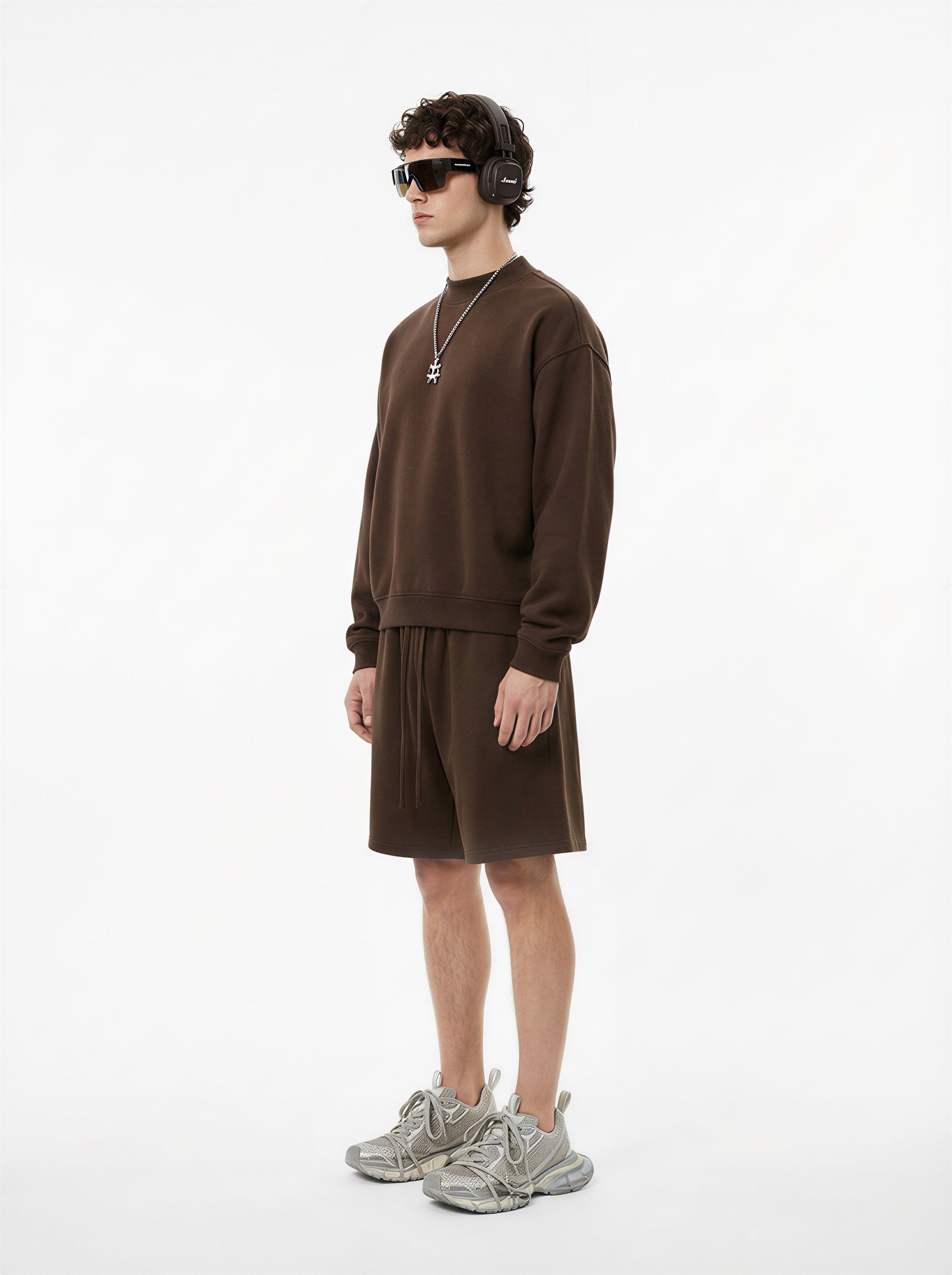 370GSM  Unisex Raw-Edge Ripped French Terry PP-Sprayed Sweatshirt Brown