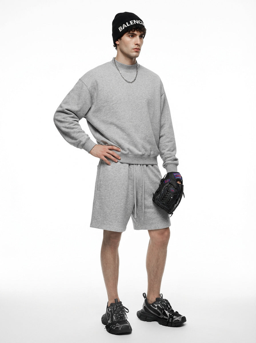 370GSM  Unisex Raw-Edge Ripped French Terry PP-Sprayed Sweatshirt Heathered Grey