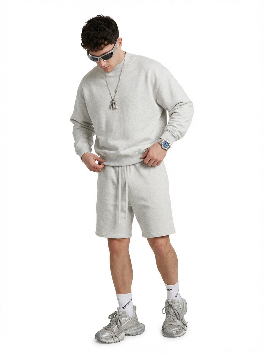 370GSM  Unisex Raw-Edge Ripped French Terry PP-Sprayed Sweatshirt Oatmeal Grey