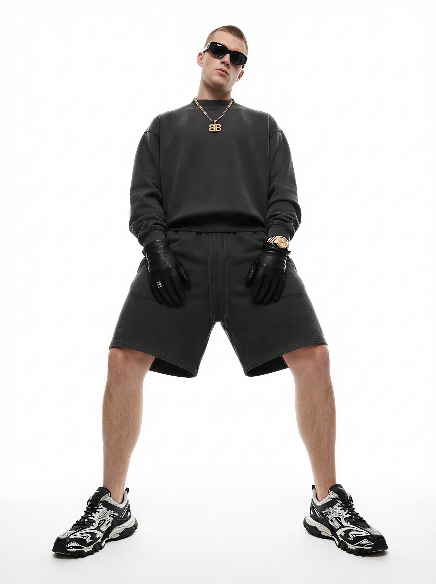 370GSM  Unisex Raw-Edge Ripped French Terry PP-Sprayed Sweatshirt Dark Grey