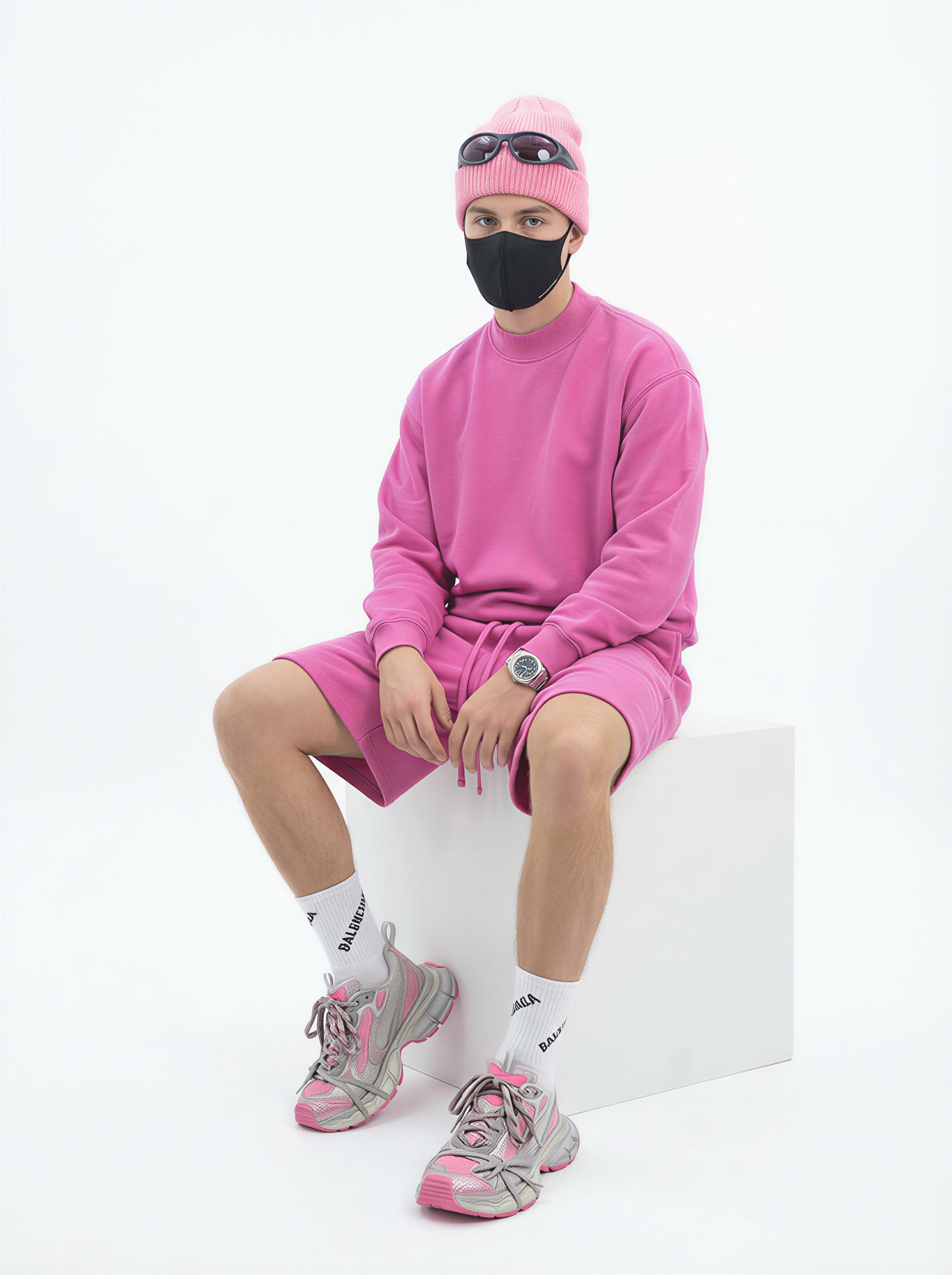 370GSM  Unisex Raw-Edge Ripped French Terry PP-Sprayed Sweatshirt Rose pink