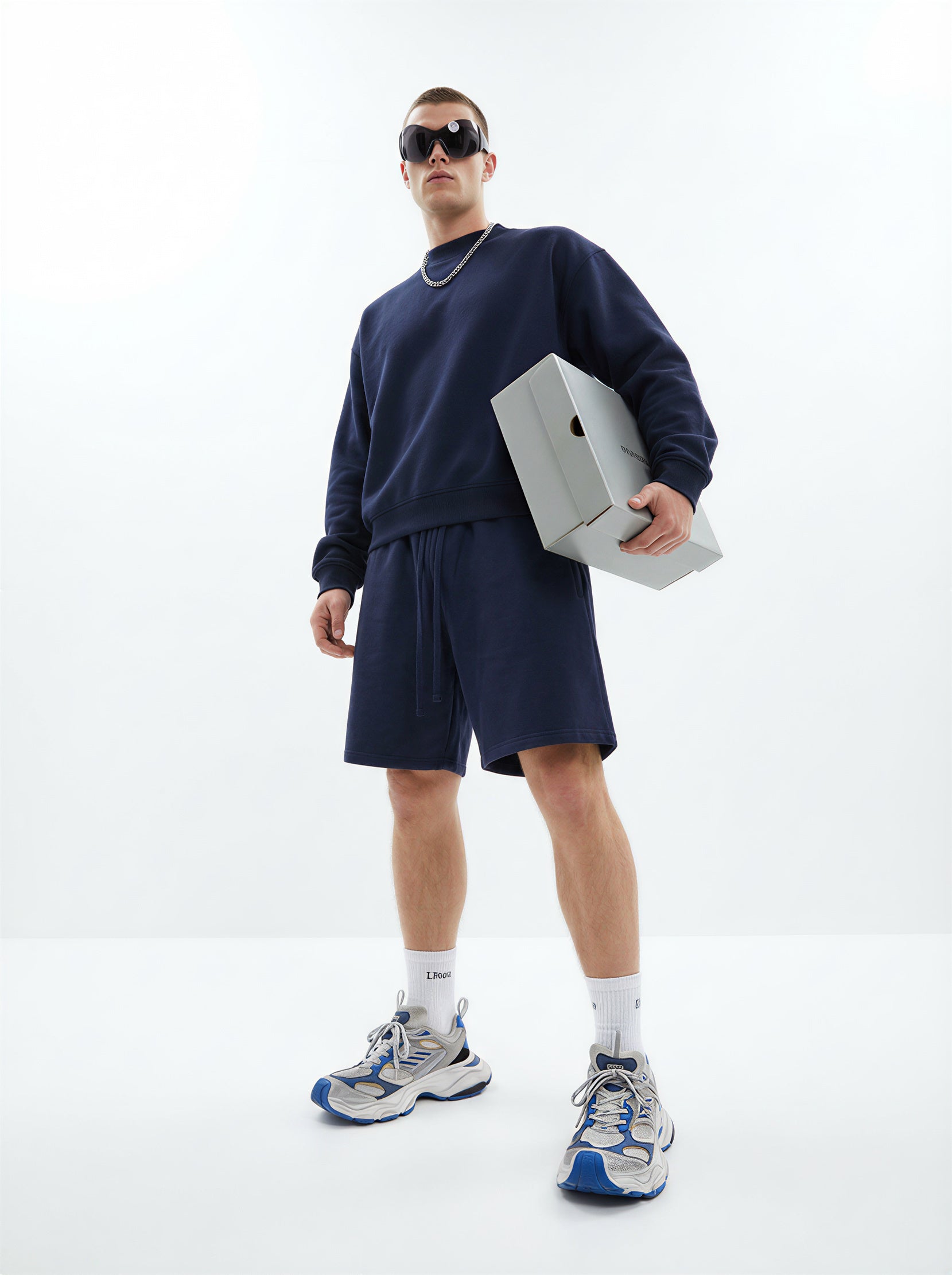 370GSM  Unisex Raw-Edge Ripped French Terry PP-Sprayed Sweatshirt Midnight Blue
