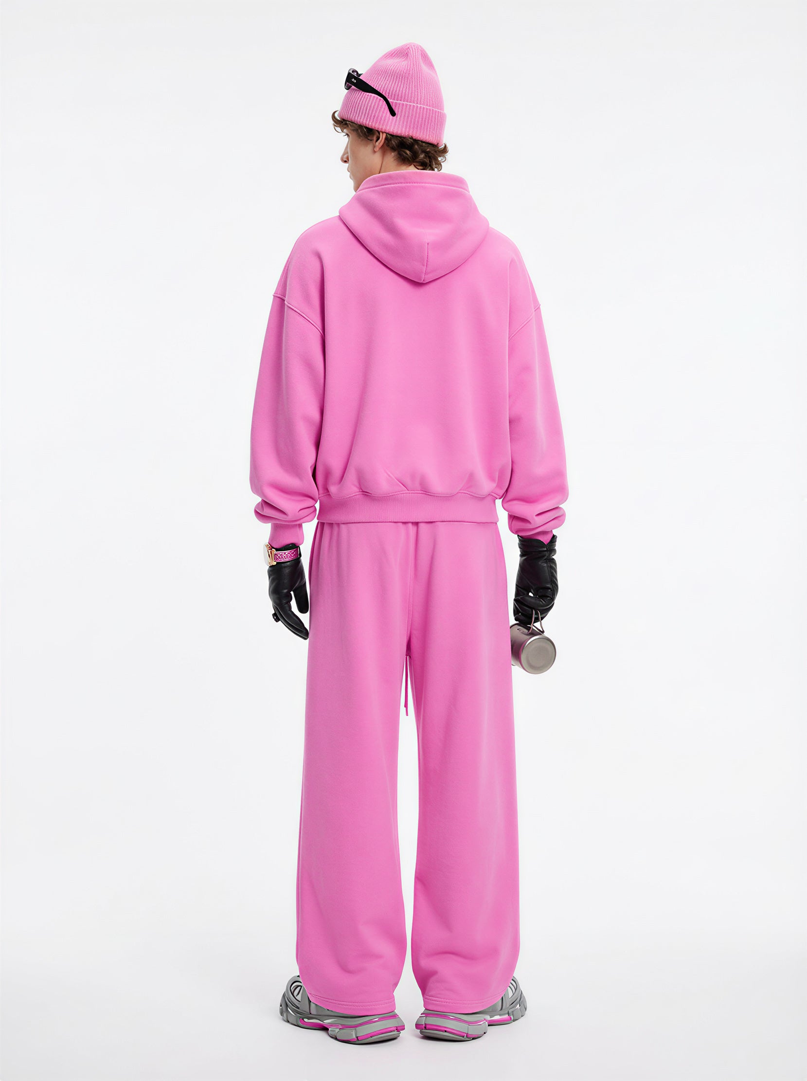 345GSM Unisex Boxy-Fit Double-Zip Hoodie Peach Pink