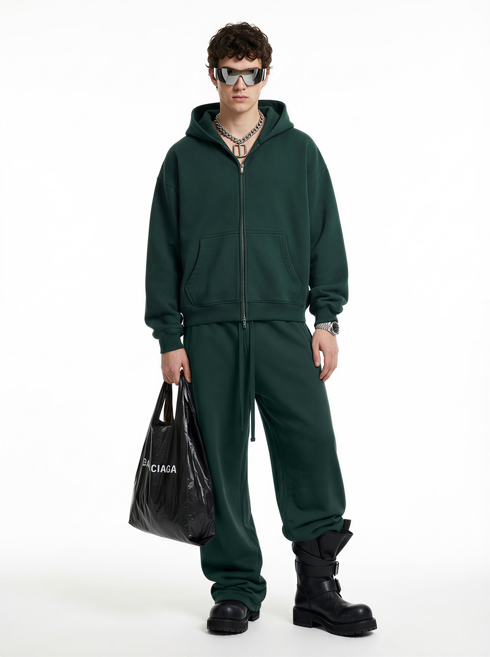 345GSM Unisex Boxy-Fit Double-Zip Hoodie Rainforest Green