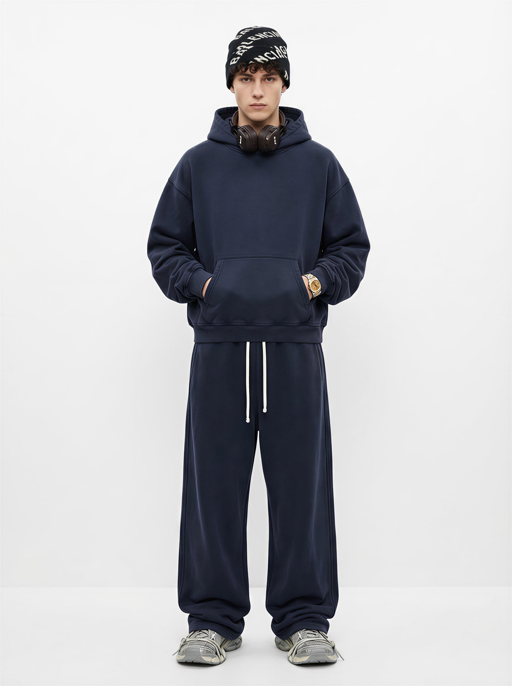 400GSM Unisex Washed Heavyweight Boxy-Fit Hoodie Vintage Royal Blue
