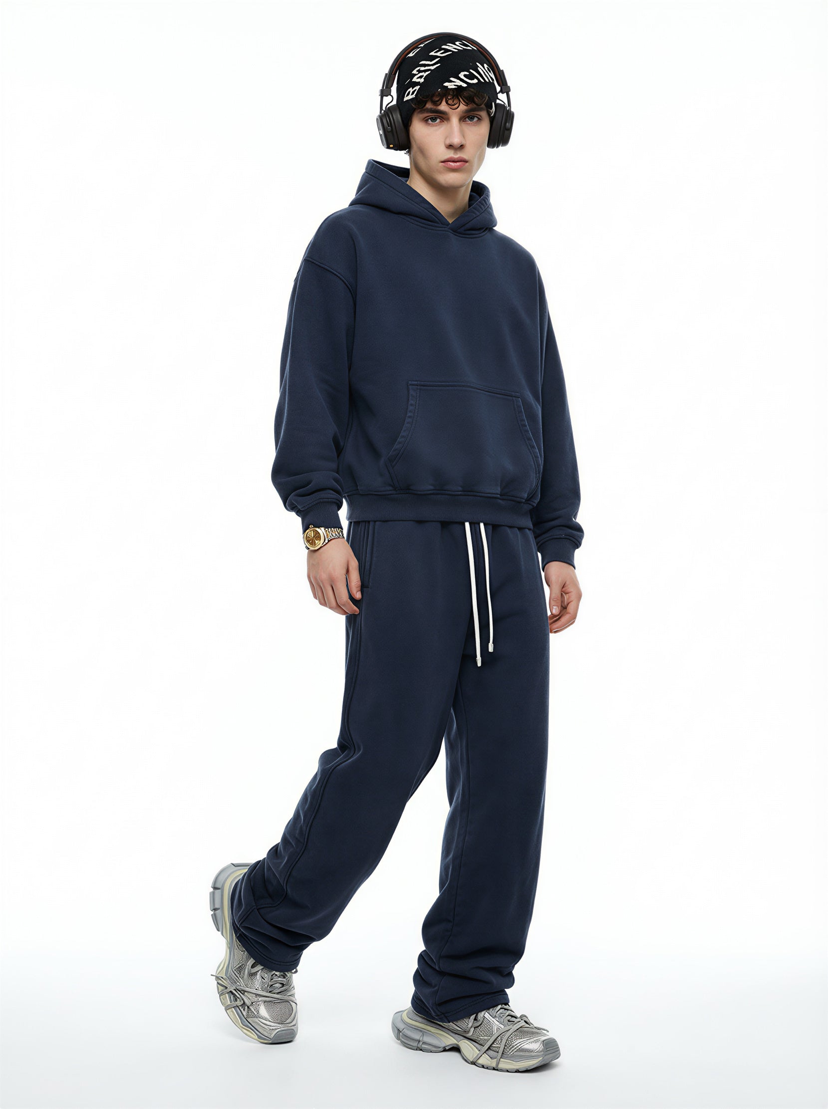 400GSM Unisex Washed Heavyweight Boxy-Fit Hoodie Vintage Royal Blue