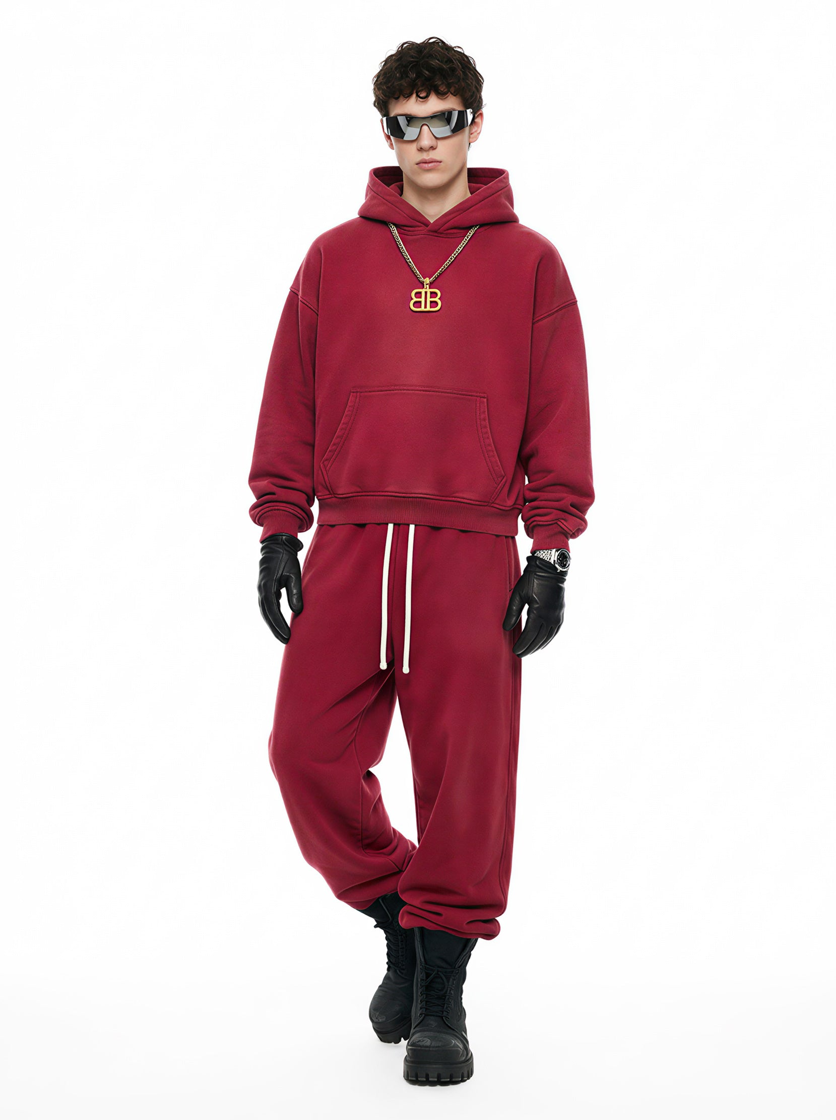 400GSM Unisex Washed Heavyweight Boxy-Fit Hoodie Vintage Red