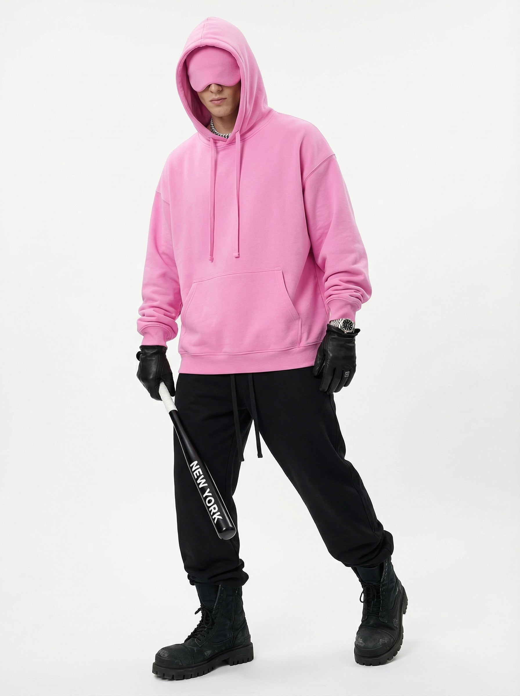 345GSM Men’s Eye-Patch Hoodie Peach Pink