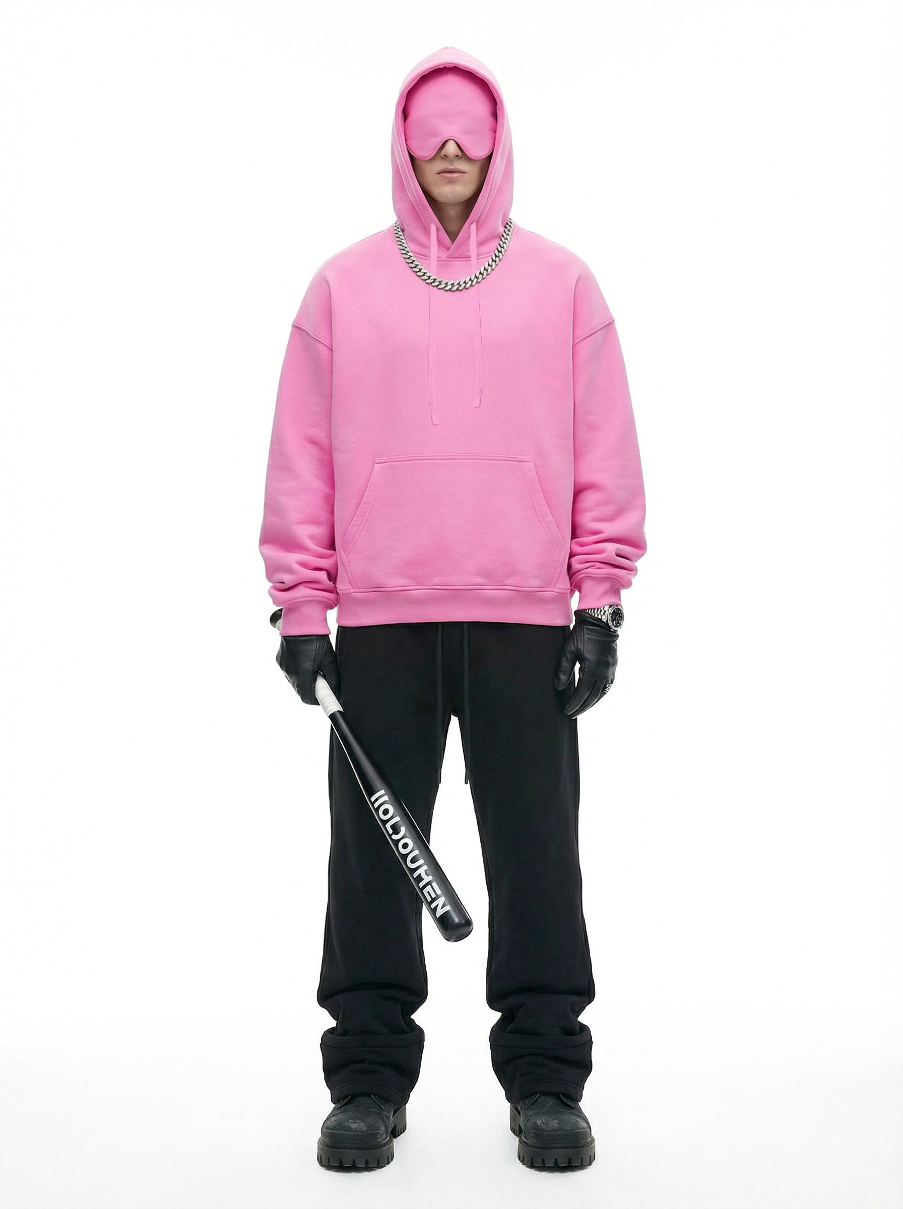 345GSM Men’s Eye-Patch Hoodie Peach Pink