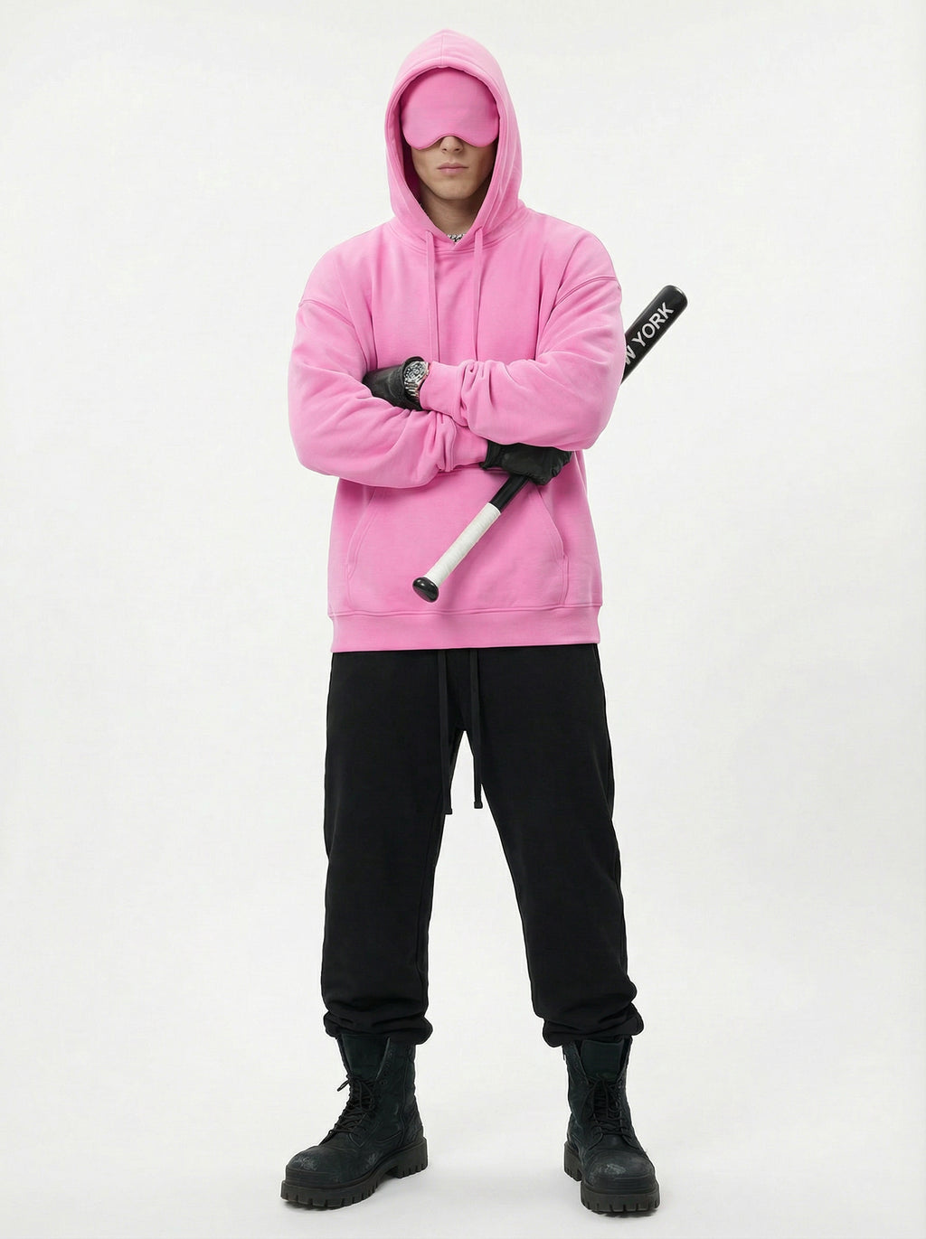 345GSM Men’s Eye-Patch Hoodie Peach Pink