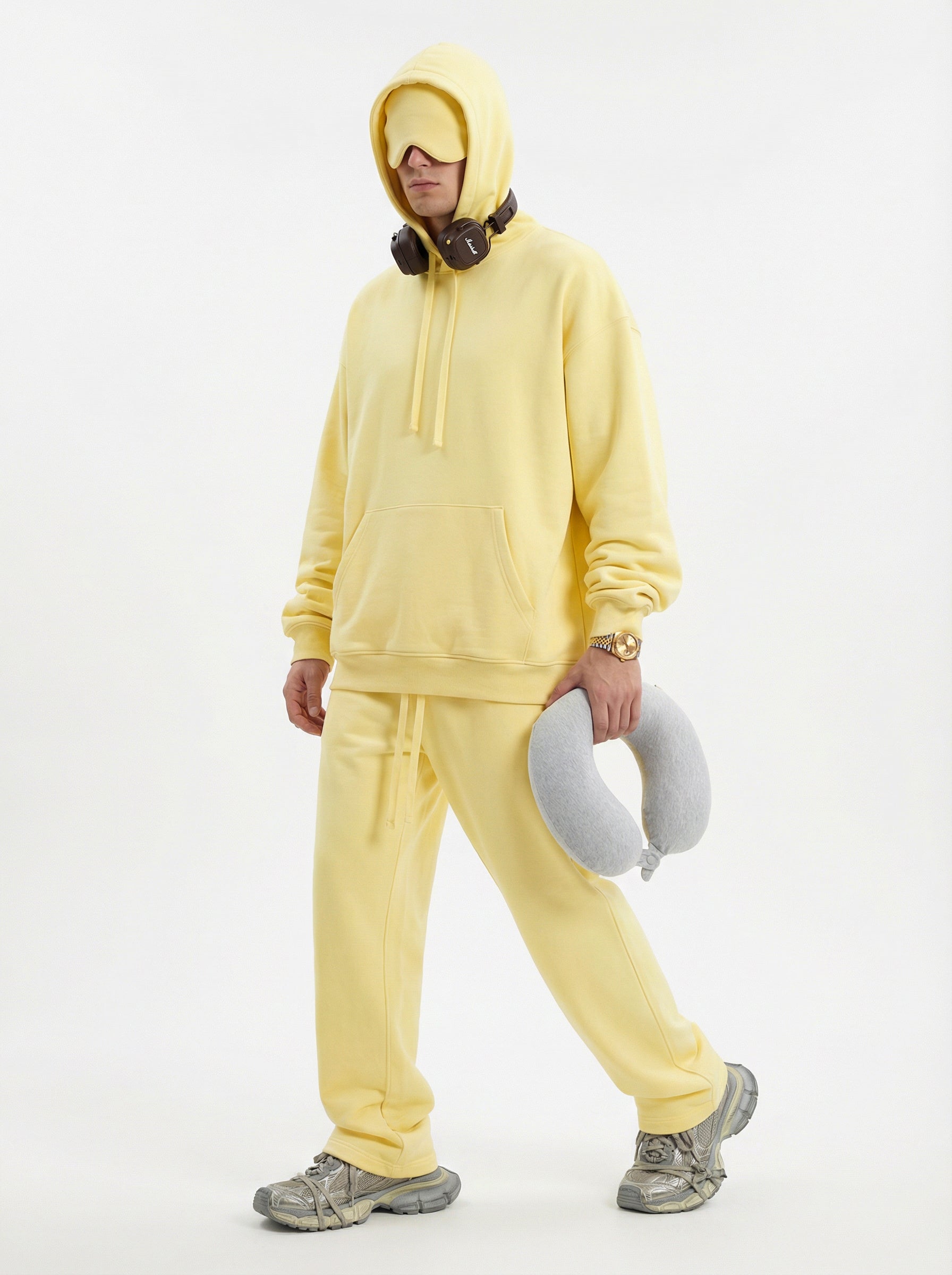 345GSM Men’s Eye-Patch Hoodie Pale Yellow