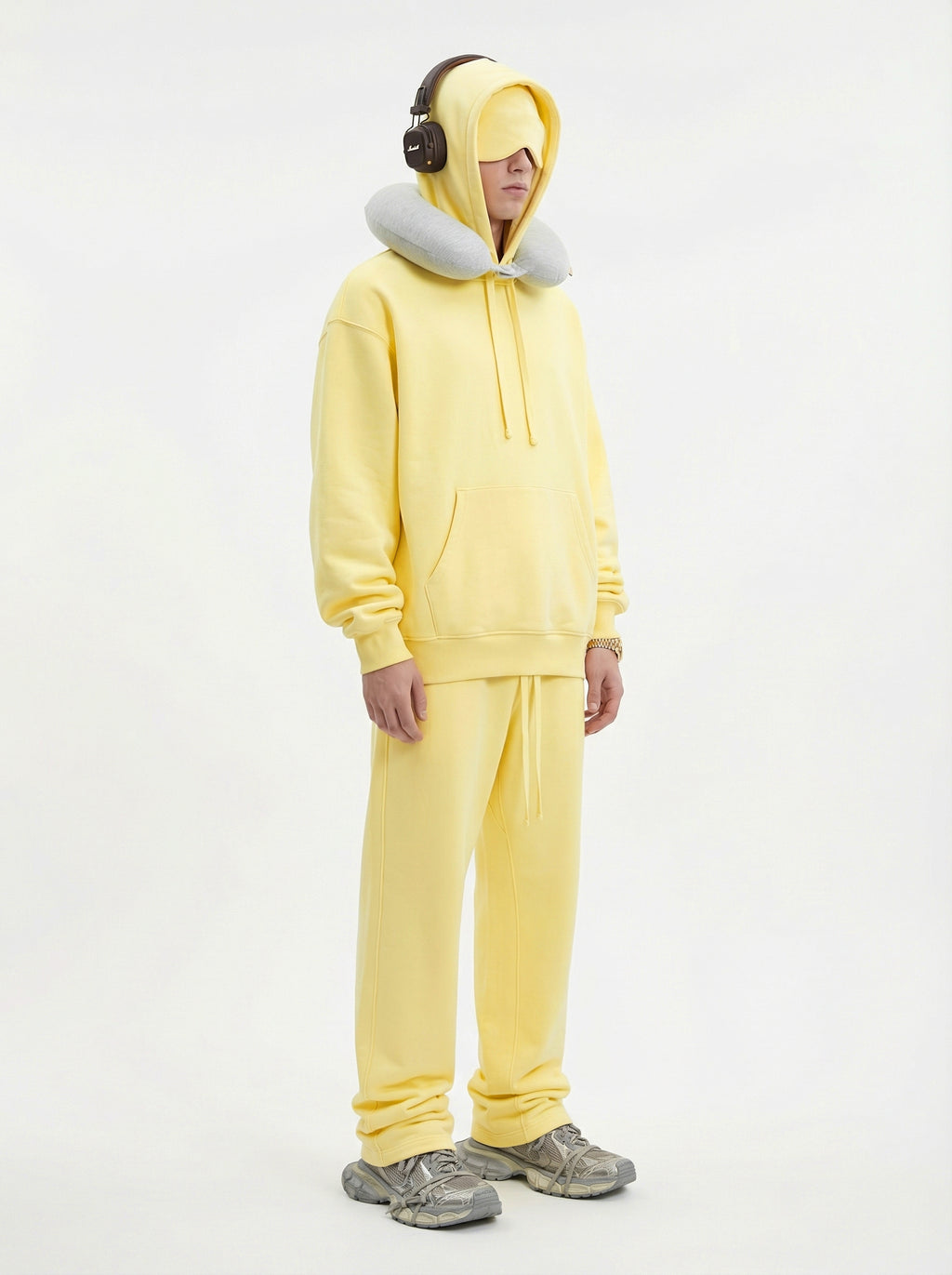 345GSM Men’s Eye-Patch Hoodie Pale Yellow