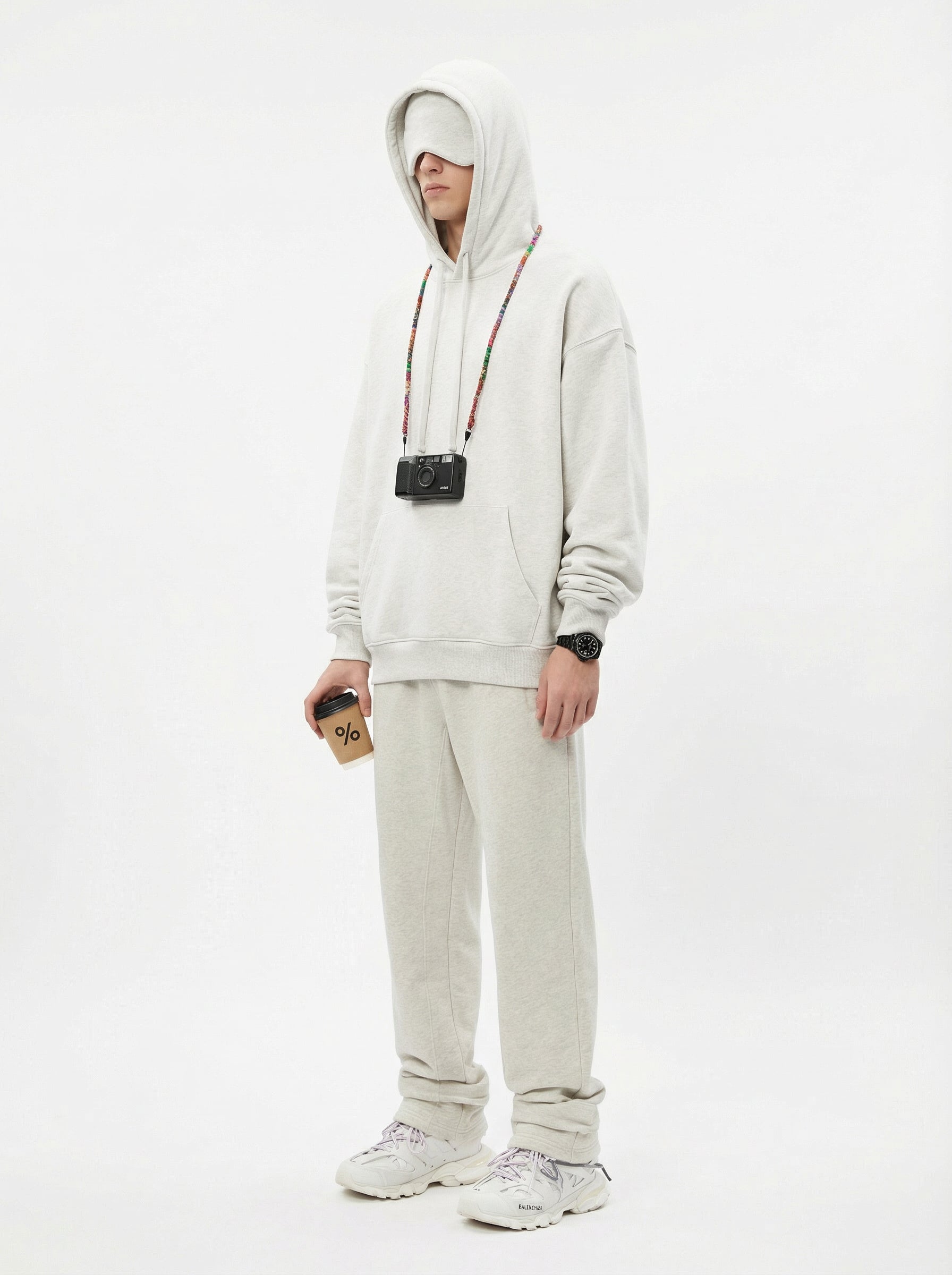 345GSM Men’s Eye-Patch Hoodie Oatmeal Gray